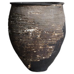Vaso antico giapponese di grandi dimensioni in ceramica intonacata 1800s-1860s / Wabi Sabi