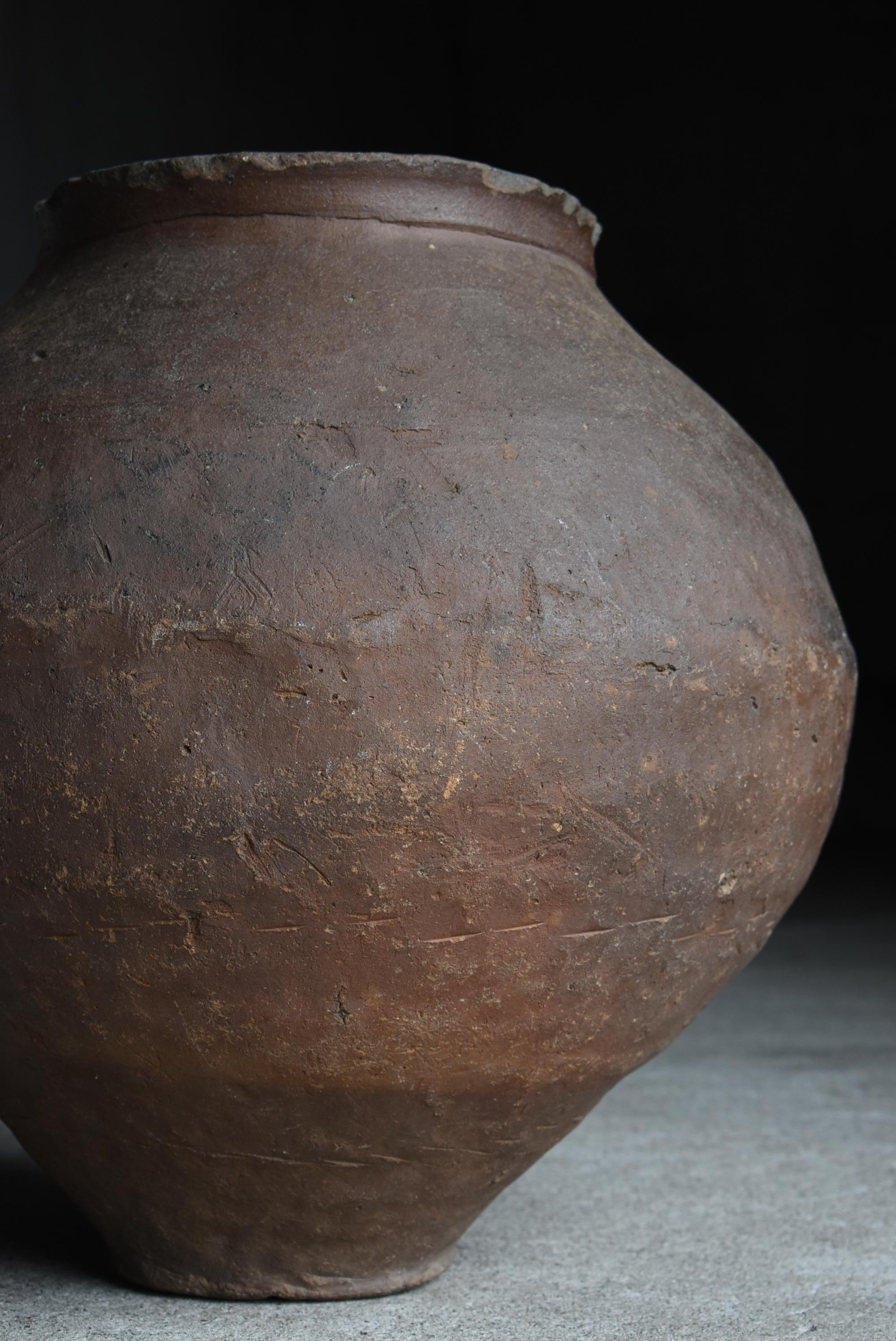Grand vase de poterie japonais ancien 14-16e siècle / Vase à fleurs Wabisabi en vente 3