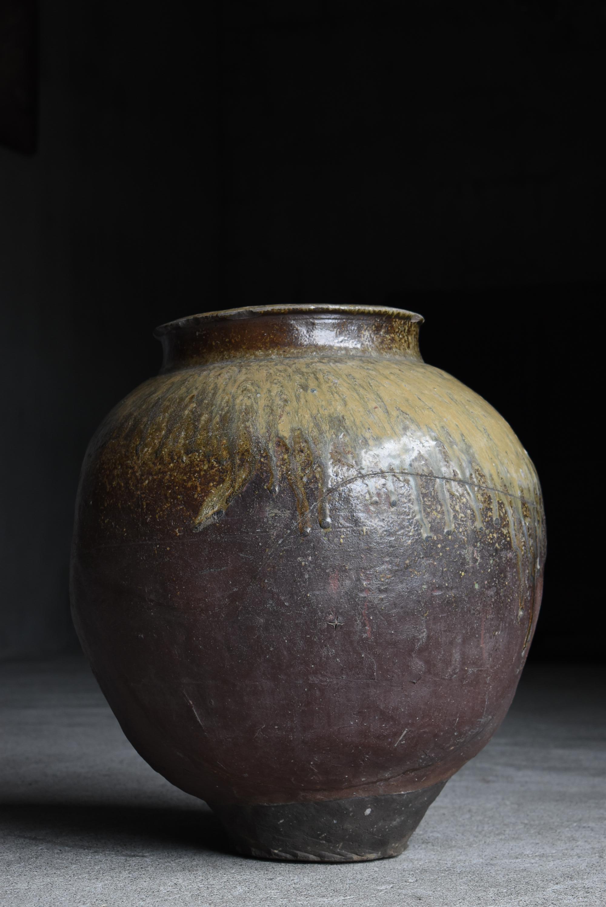 Japanese Antique Large Pottery Vase 1700s-1800s / Vessel Flower Vase Wabi Sabi For Sale 3