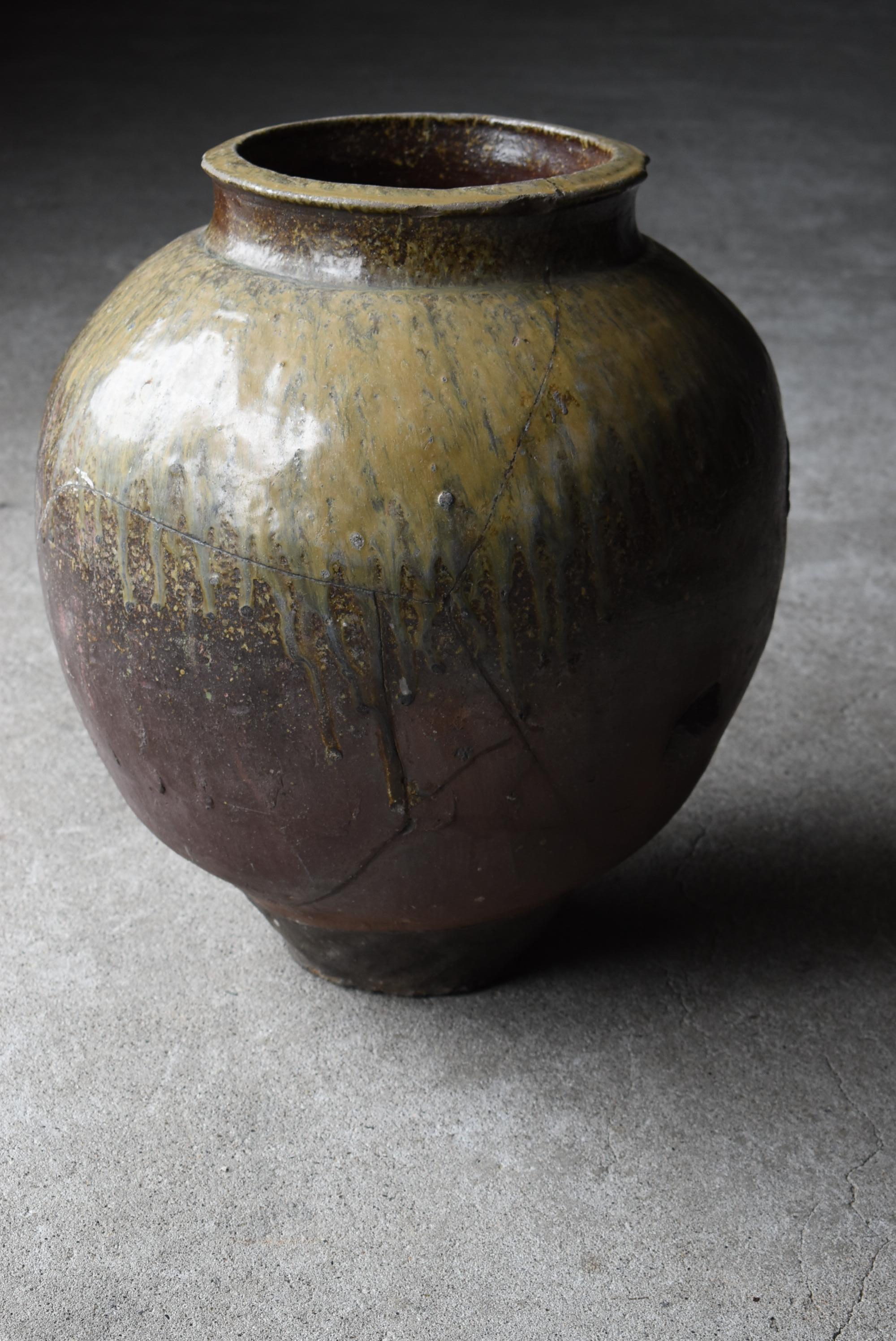 Japanese Antique Large Pottery Vase 1700s-1800s / Vessel Flower Vase Wabi Sabi For Sale 4