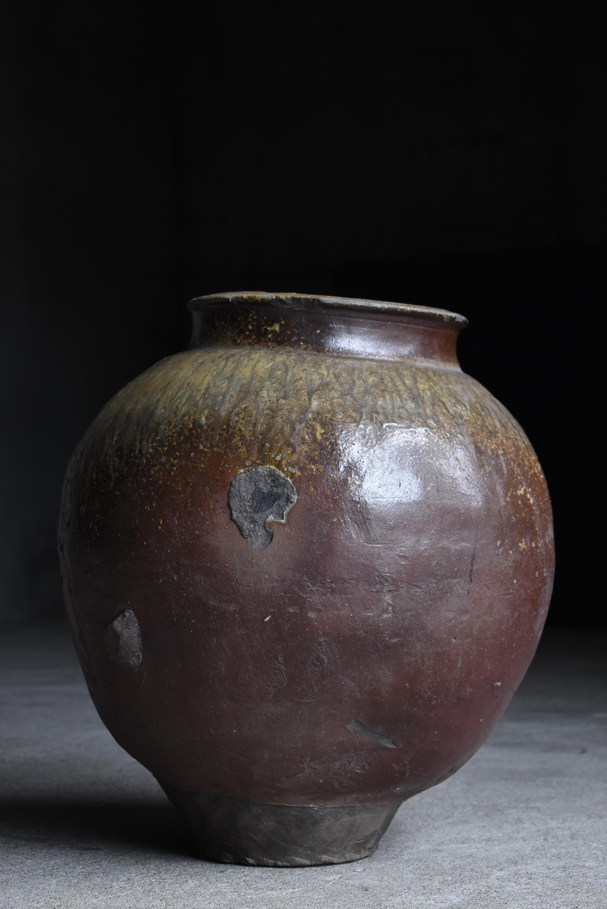 Japanese Antique Large Pottery Vase 1700s-1800s / Vessel Flower Vase Wabi Sabi For Sale 1