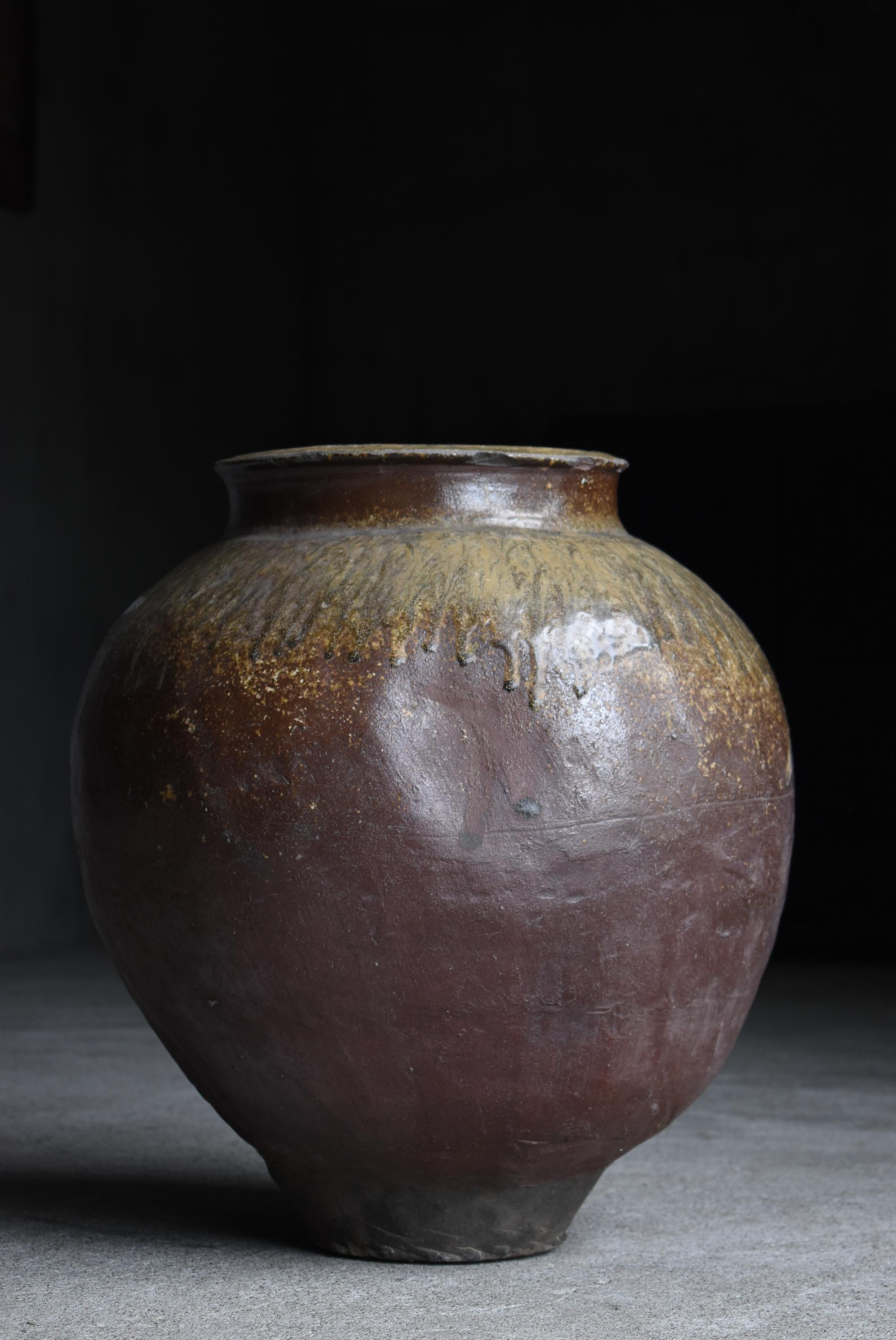 Japanese Antique Large Pottery Vase 1700s-1800s / Vessel Flower Vase Wabi Sabi For Sale 2
