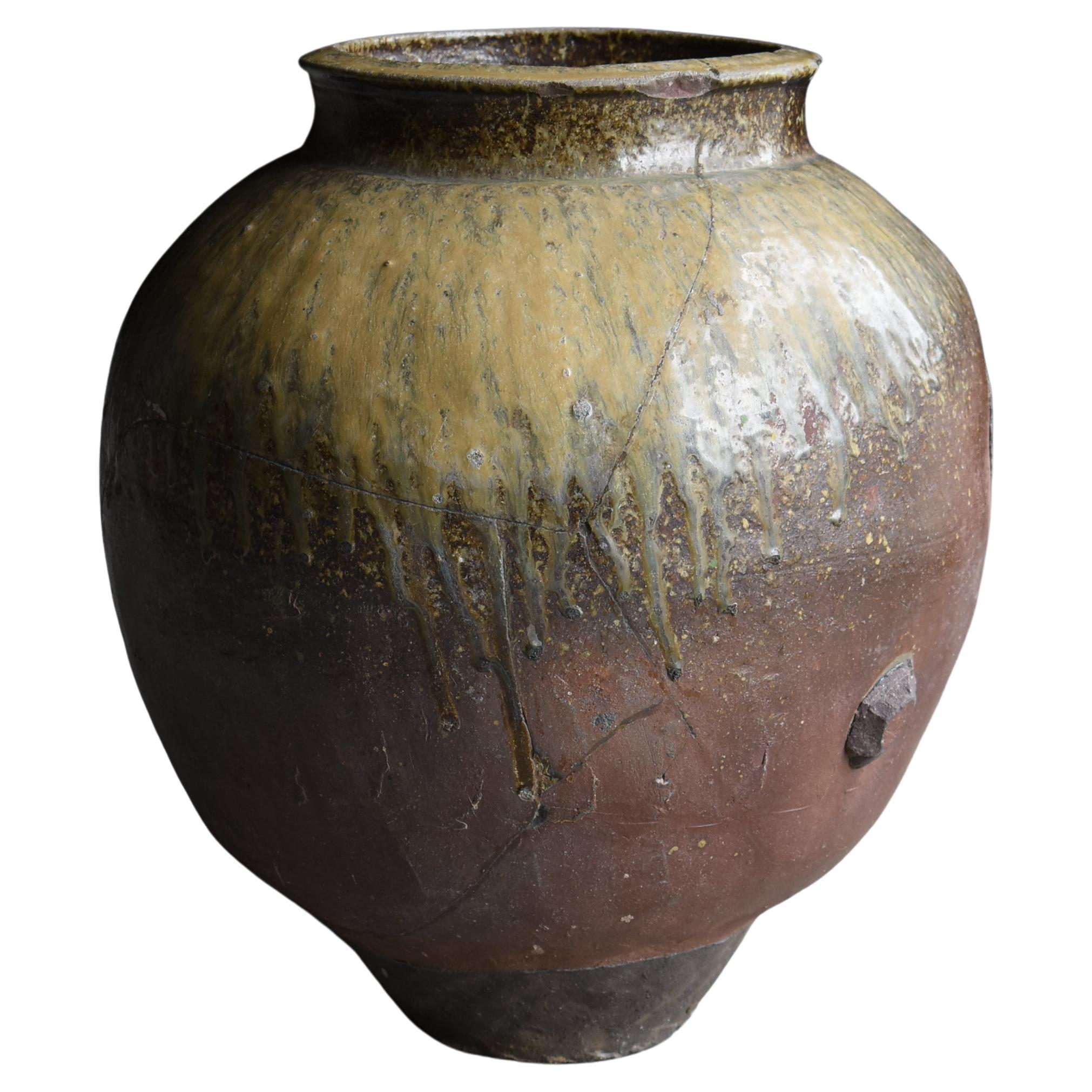Japanese Antique Large Pottery Vase 1700s-1800s / Vessel Flower Vase Wabi Sabi For Sale