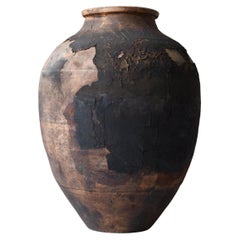 Grand vase de poterie japonais ancien 1860s-1900s / Vase à fleurs Wabisabi