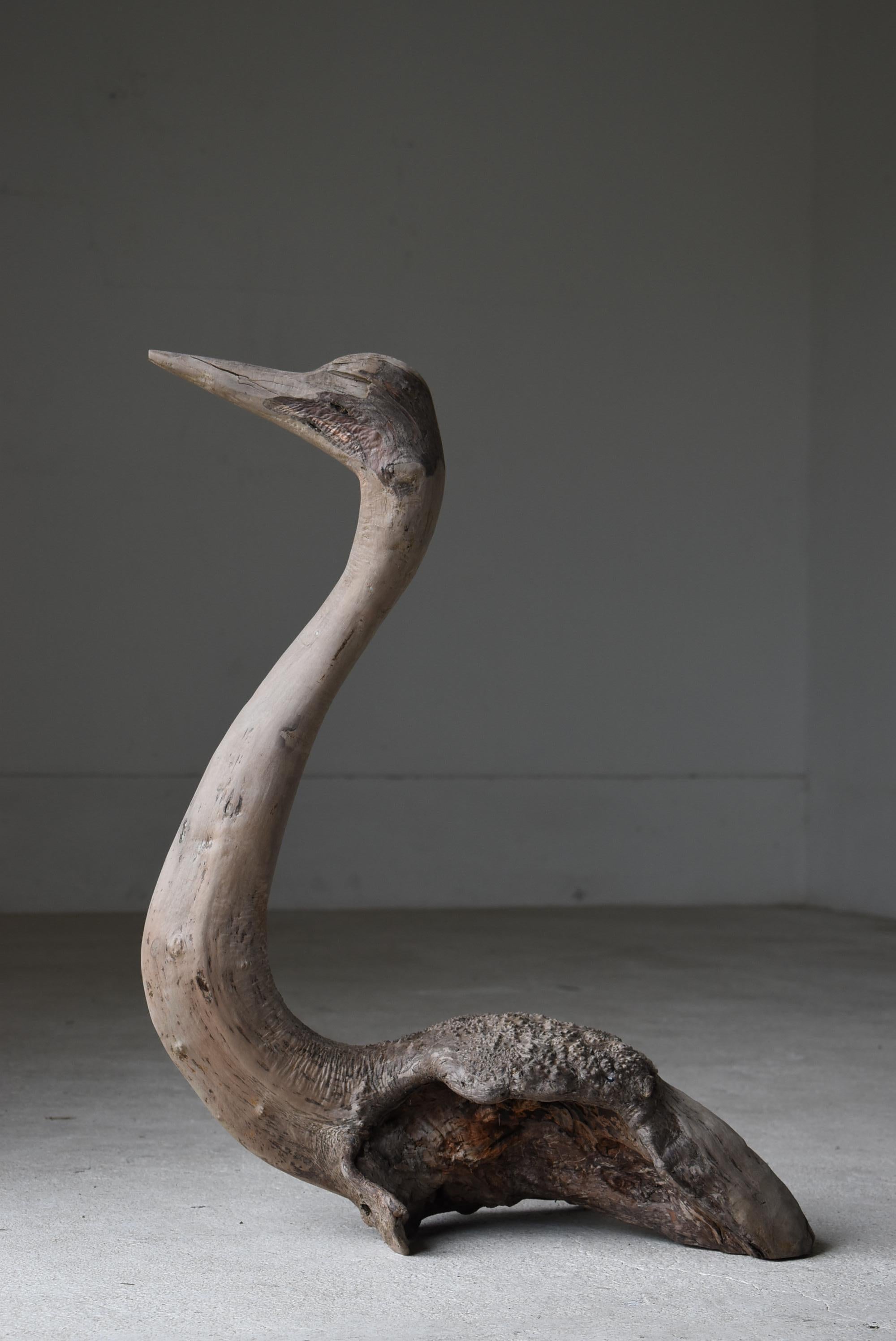 Japanese Antique Large Wood Sculpture Crane 1900s-1940s / Wabi Sabi 5