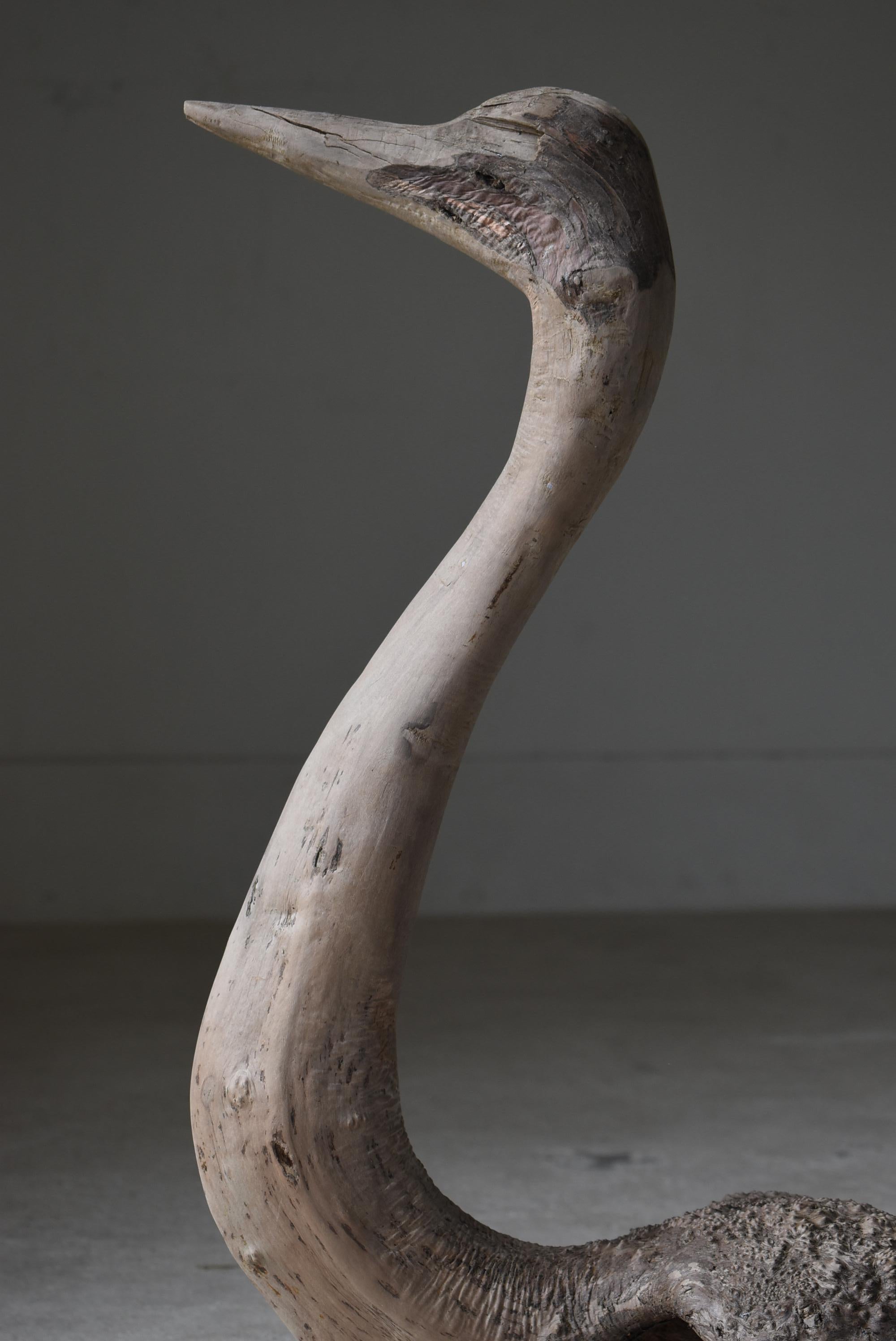 Japanese Antique Large Wood Sculpture Crane 1900s-1940s / Wabi Sabi 6