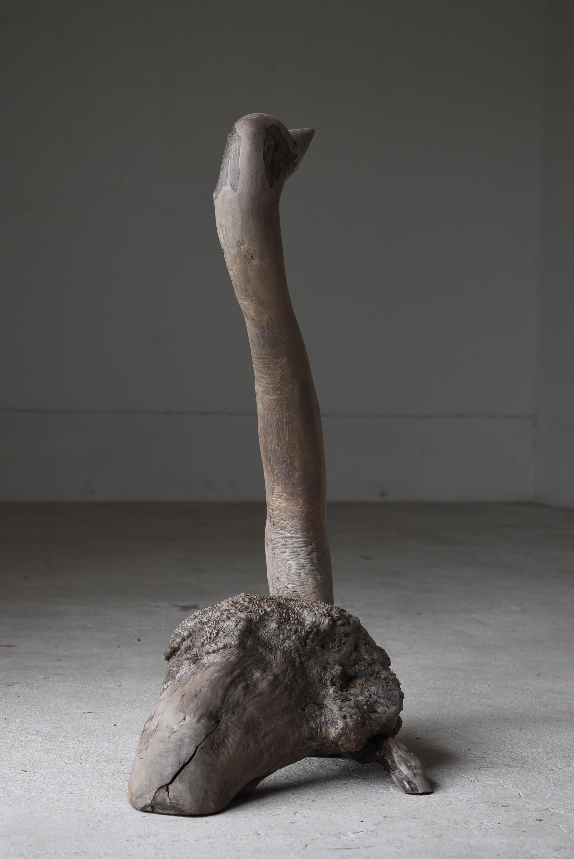 Japanese Antique Large Wood Sculpture Crane 1900s-1940s / Wabi Sabi 10