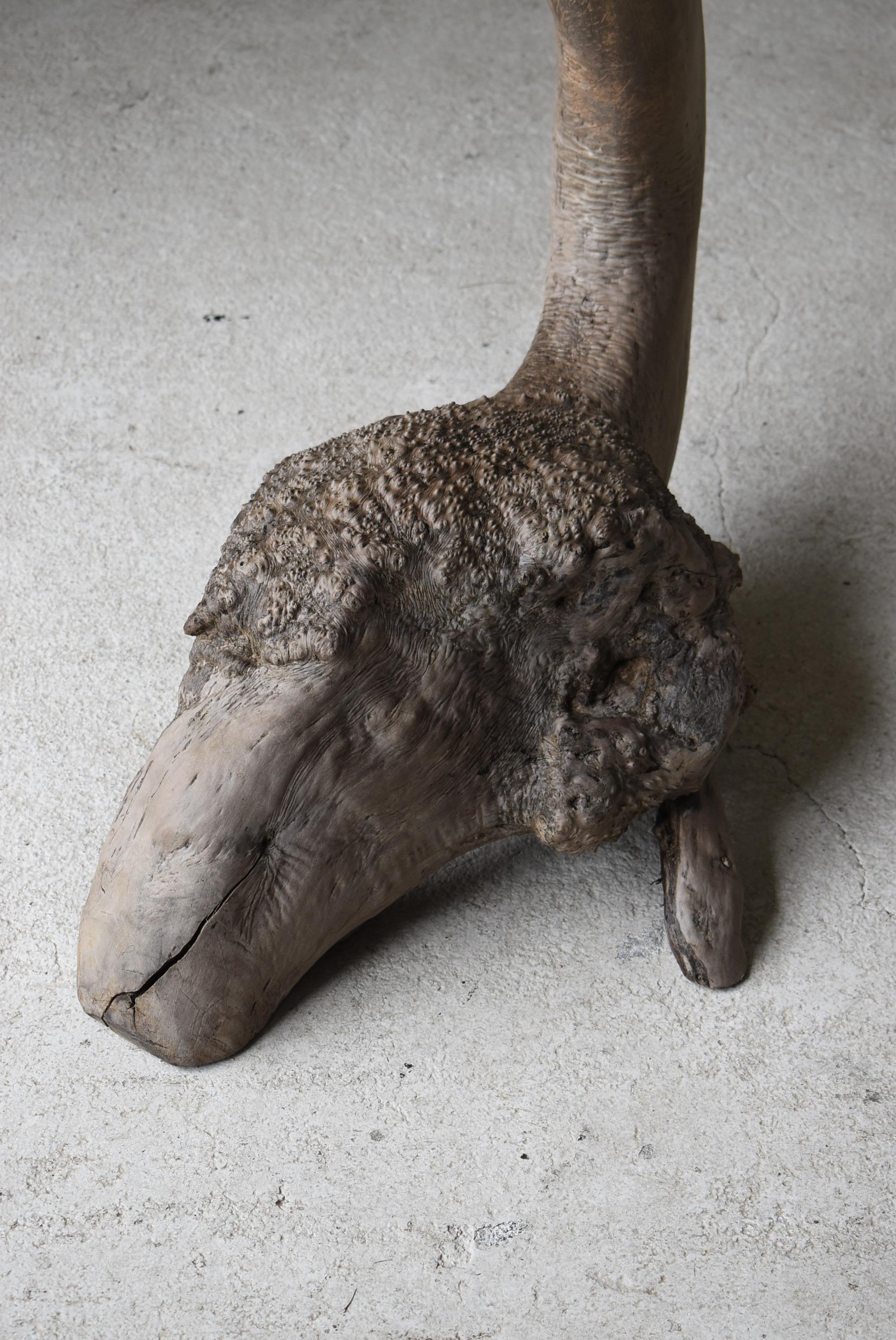 Japanese Antique Large Wood Sculpture Crane 1900s-1940s / Wabi Sabi 11