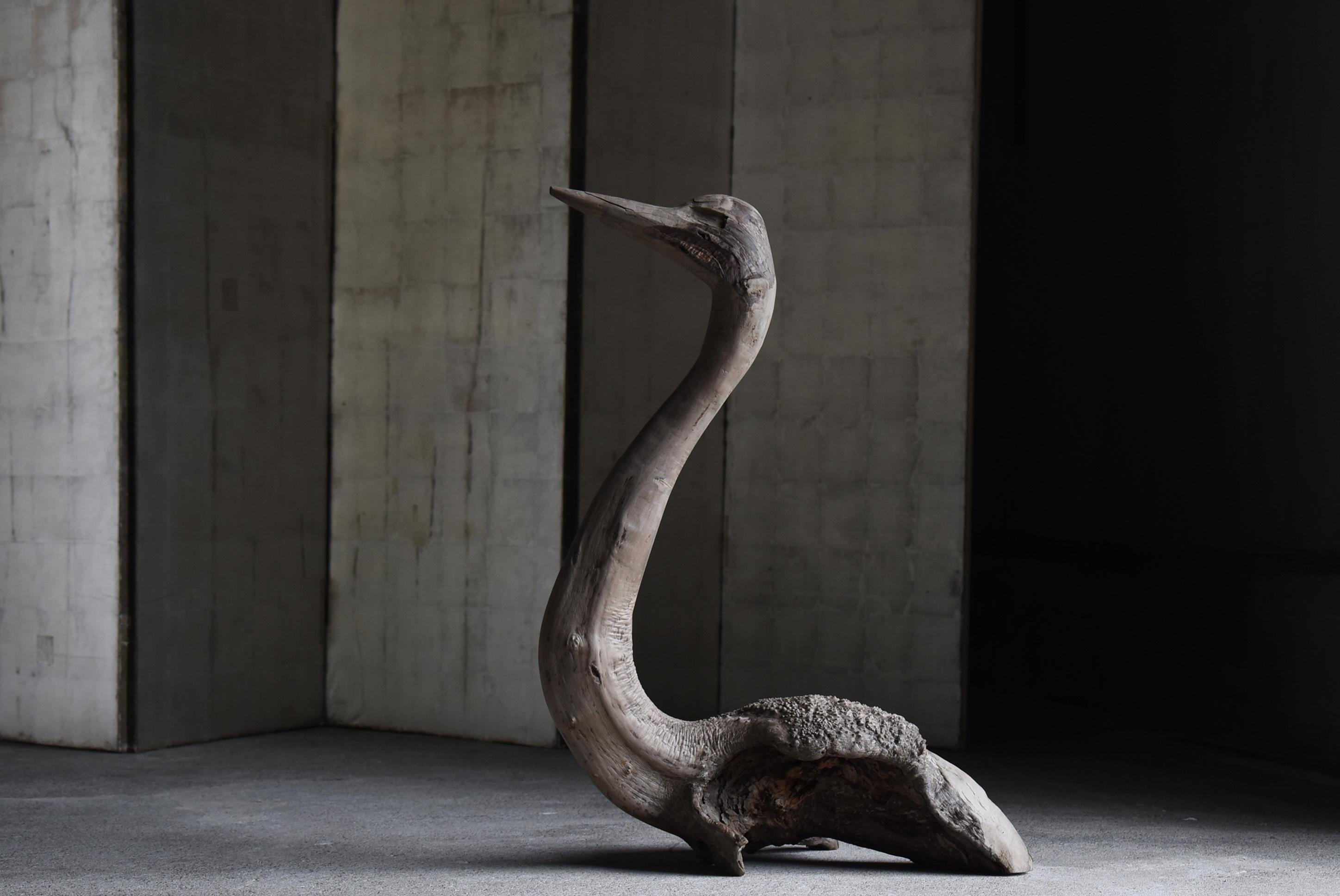 Japanese Antique Large Wood Sculpture Crane 1900s-1940s / Wabi Sabi 13