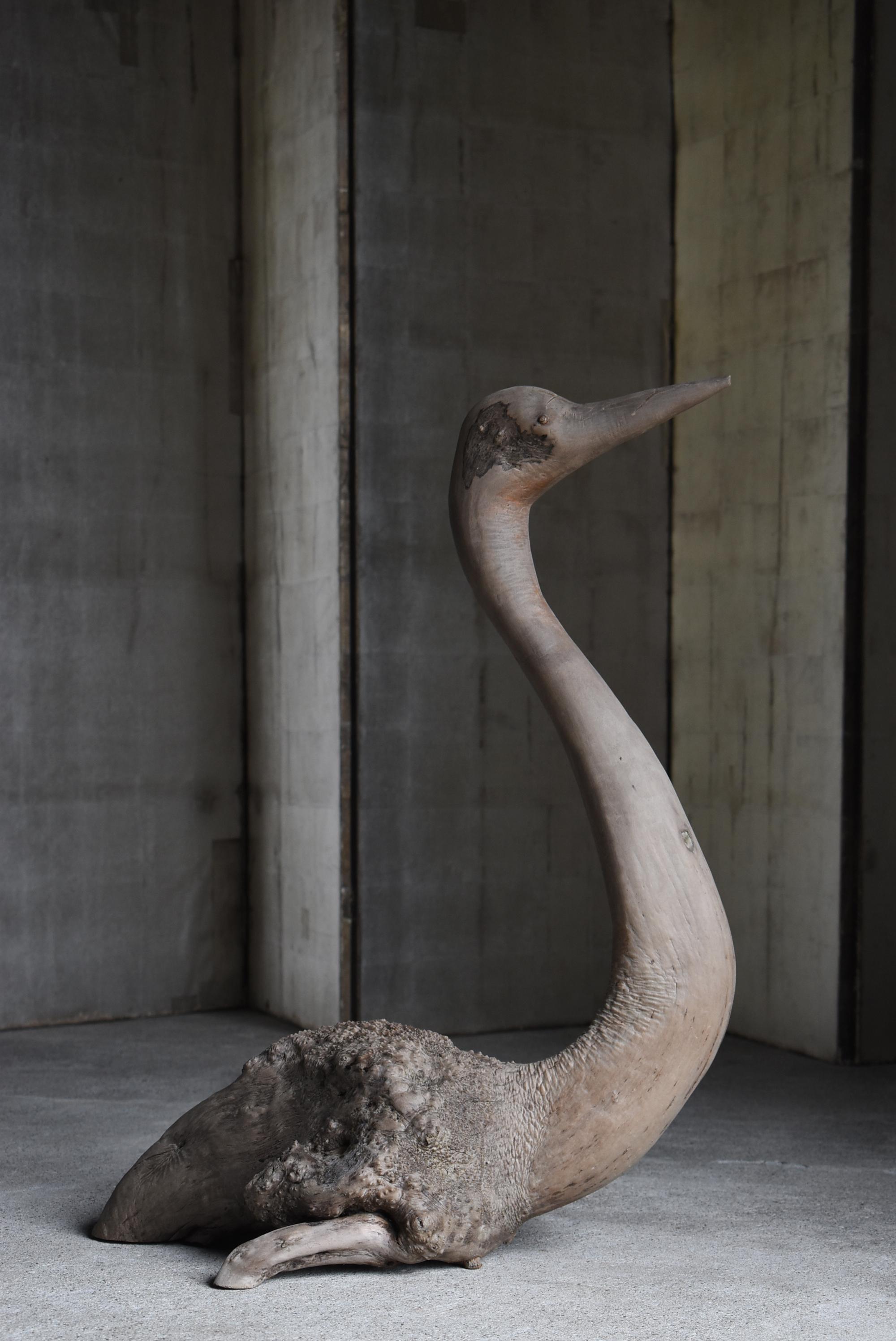 Japanese Antique Large Wood Sculpture Crane 1900s-1940s / Wabi Sabi 14