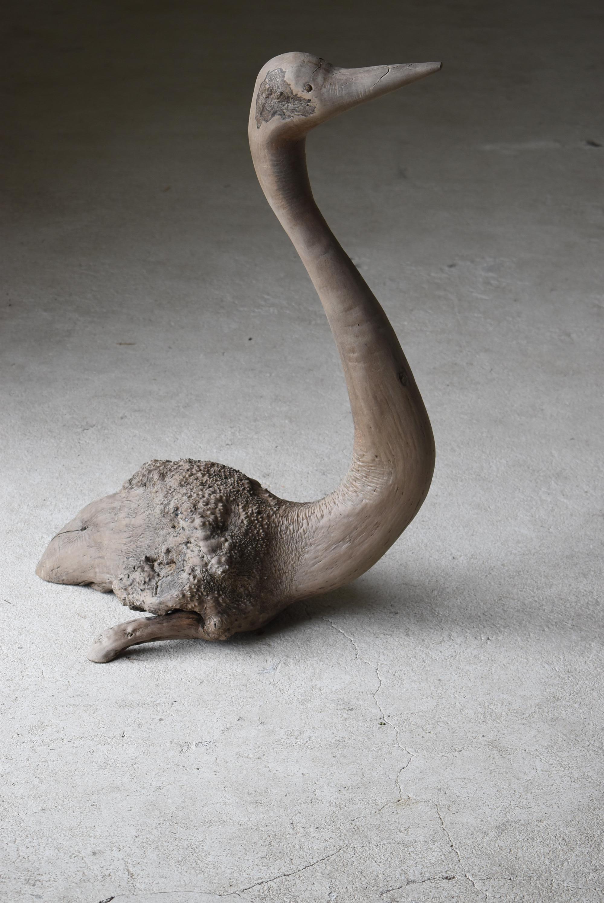 Showa Japanese Antique Large Wood Sculpture Crane 1900s-1940s / Wabi Sabi