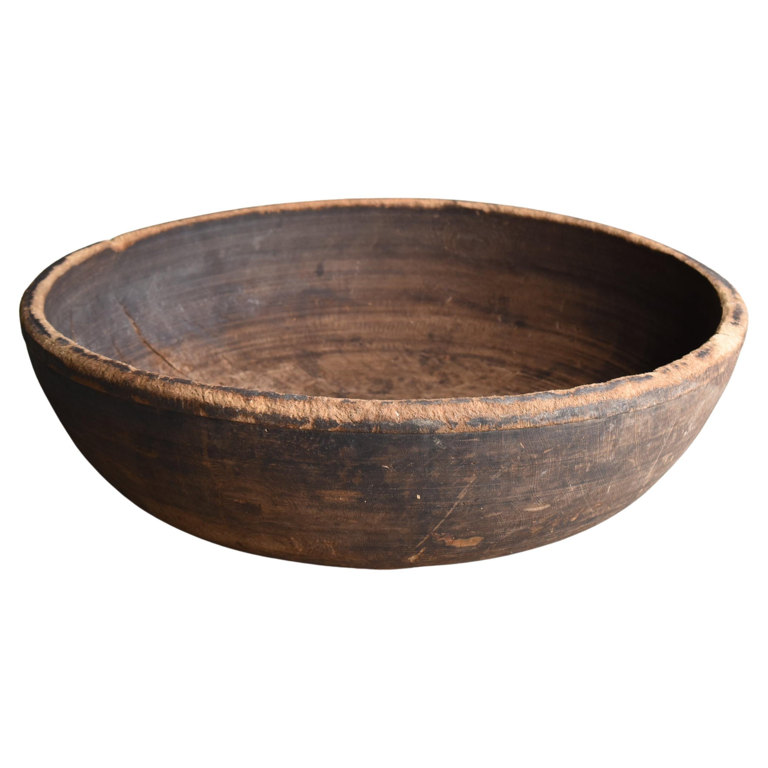 Japanese Antique Large Wooden Bowl 1860s-1900s/Mingei Wabisabi Primitive