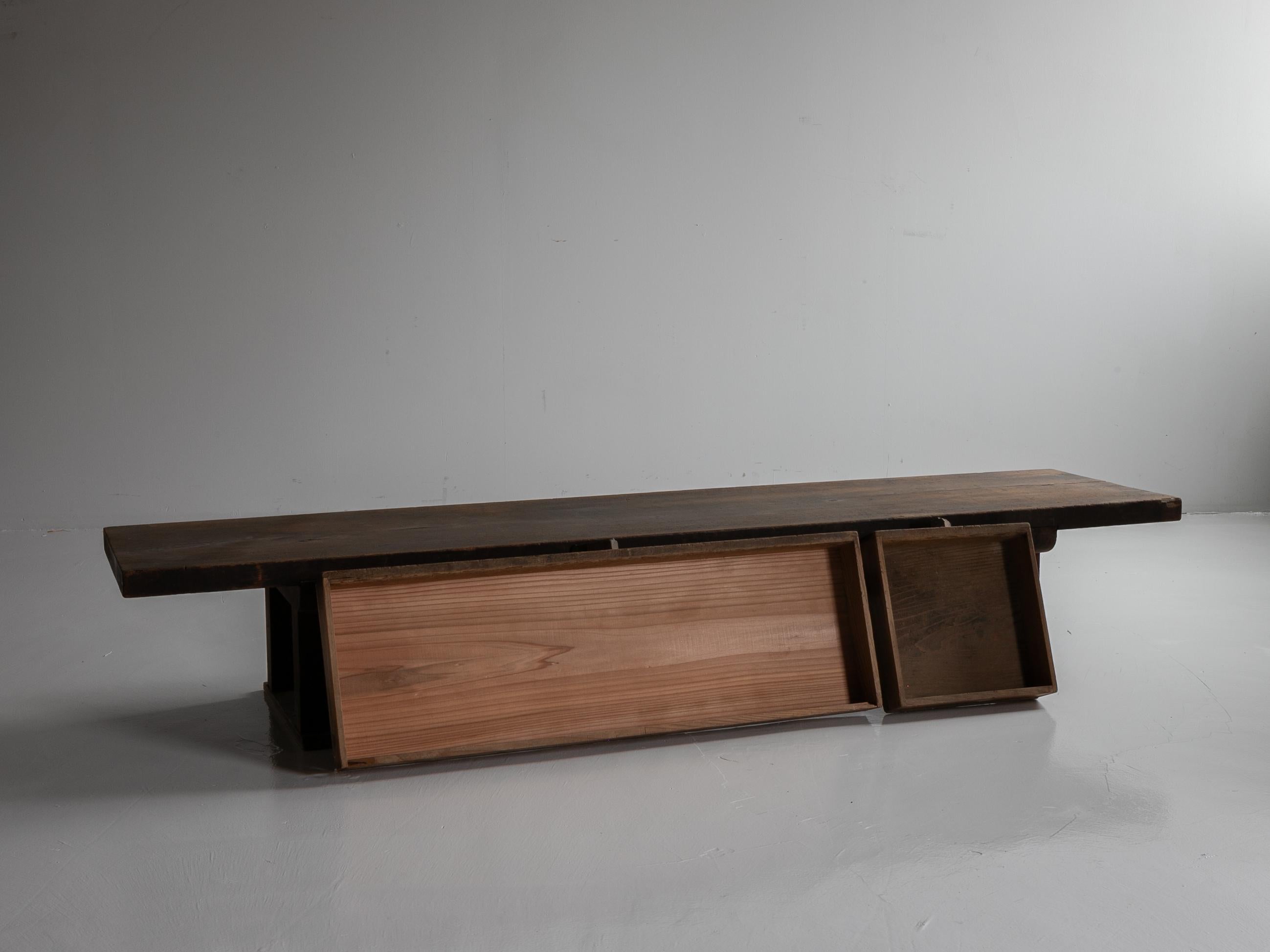 Meiji Japanese antique large wooden low table/1868-1920/long table/Mingei en vente