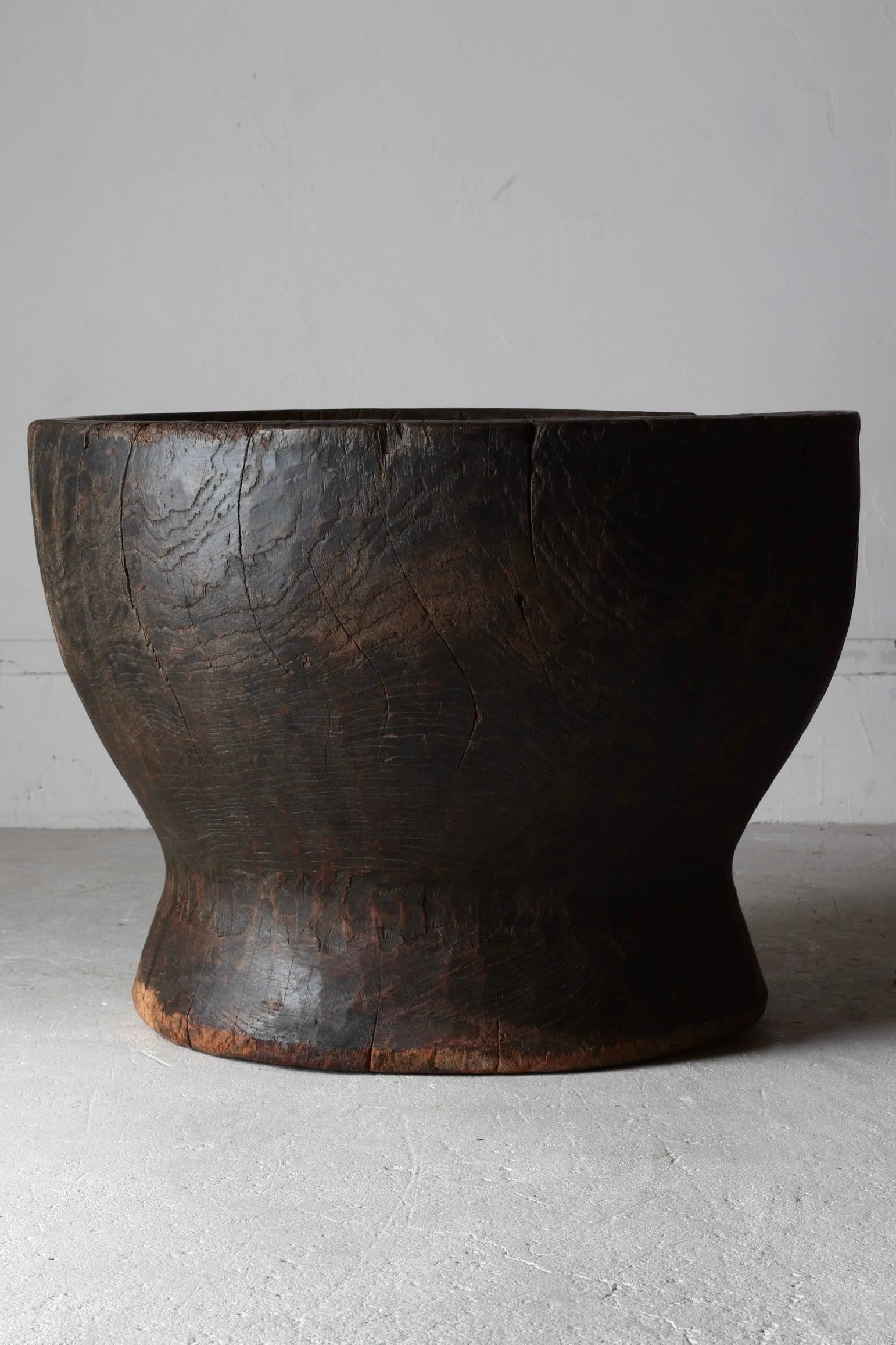 Japanese Antique Large Wooden Mortar / Flowerpot / Wabi-sabi 12