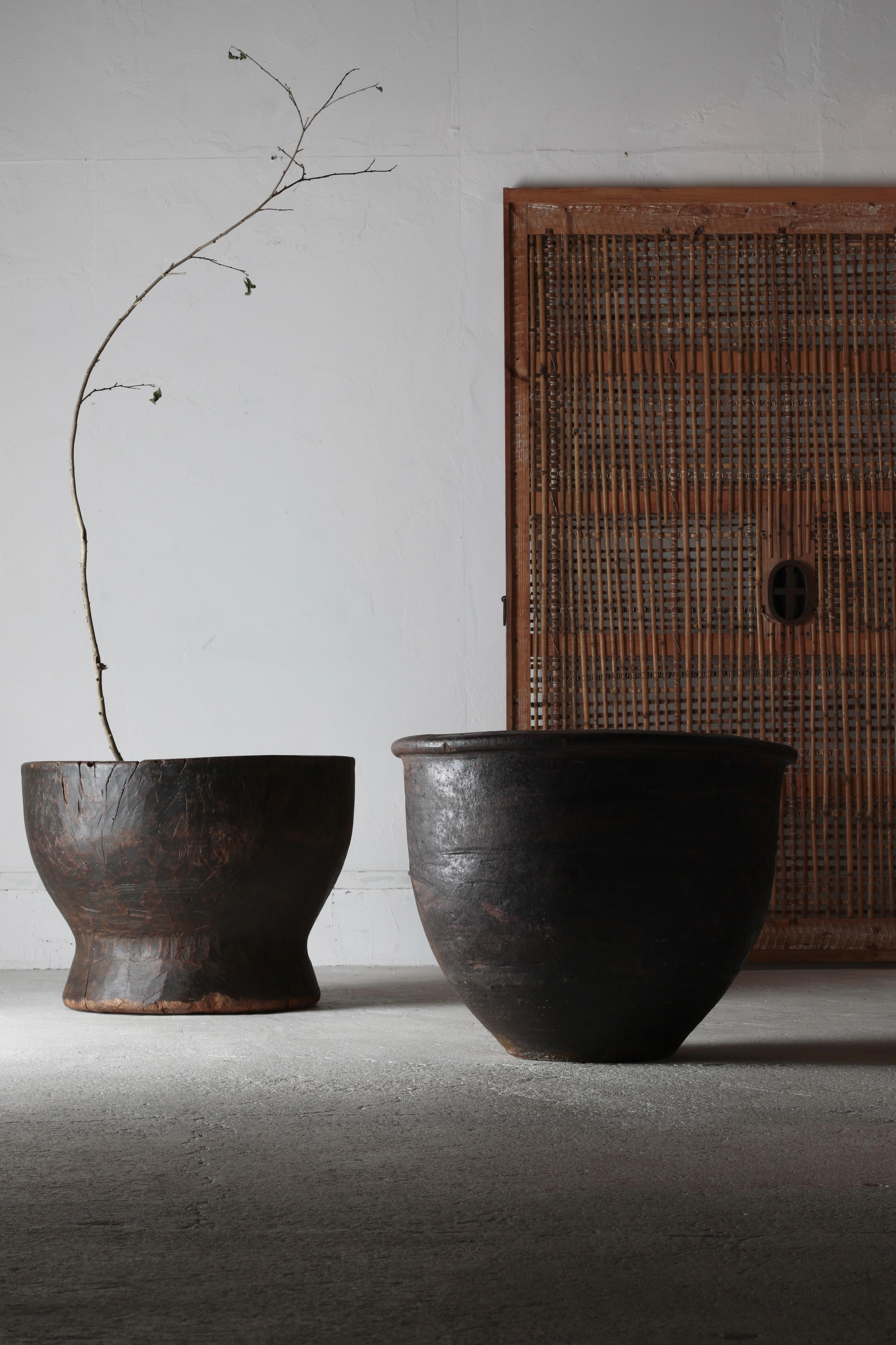 Japanese Antique Large Wooden Mortar / Flowerpot / Wabi-sabi 13