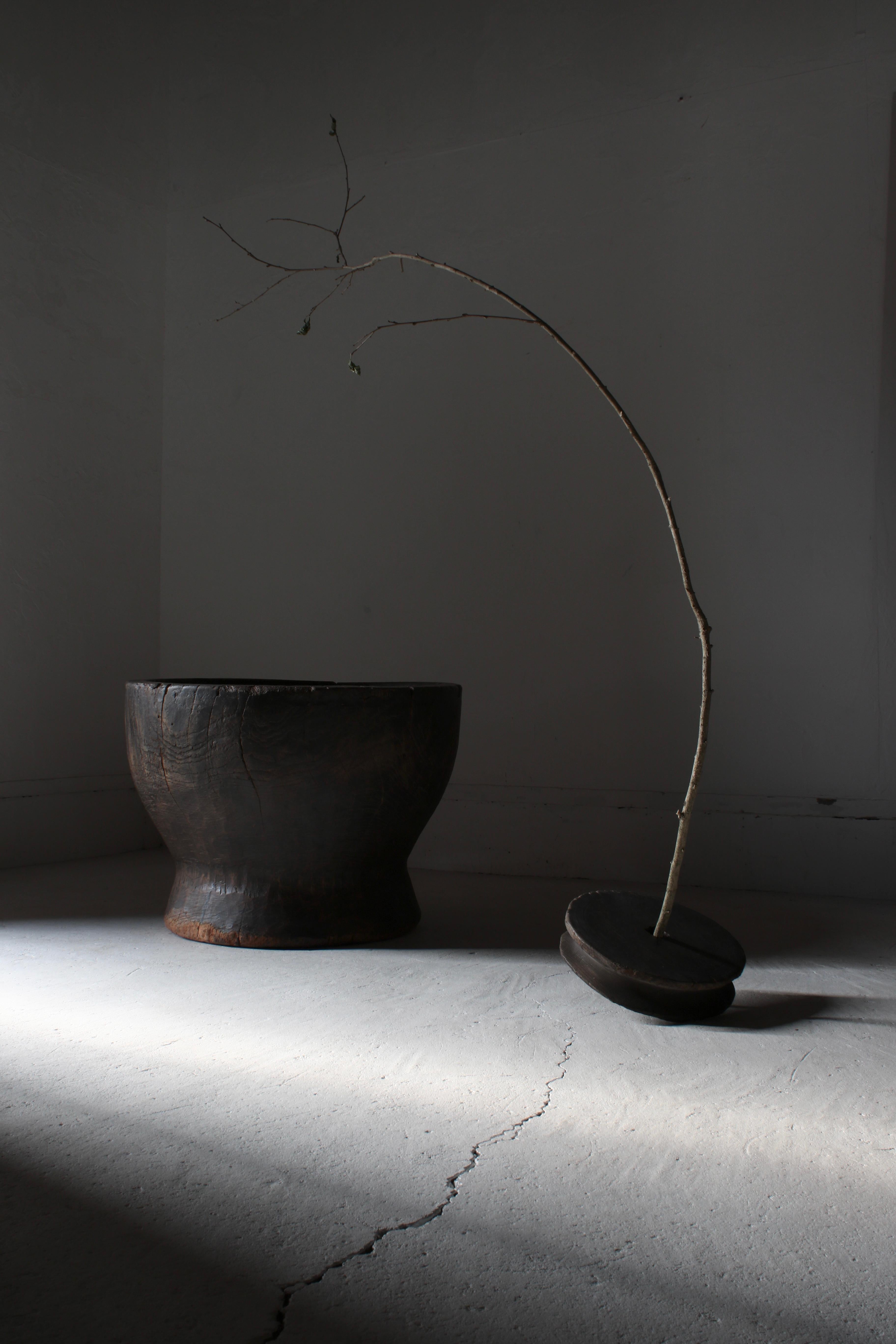 Rustic Japanese Antique Large Wooden Mortar / Flowerpot / Wabi-sabi