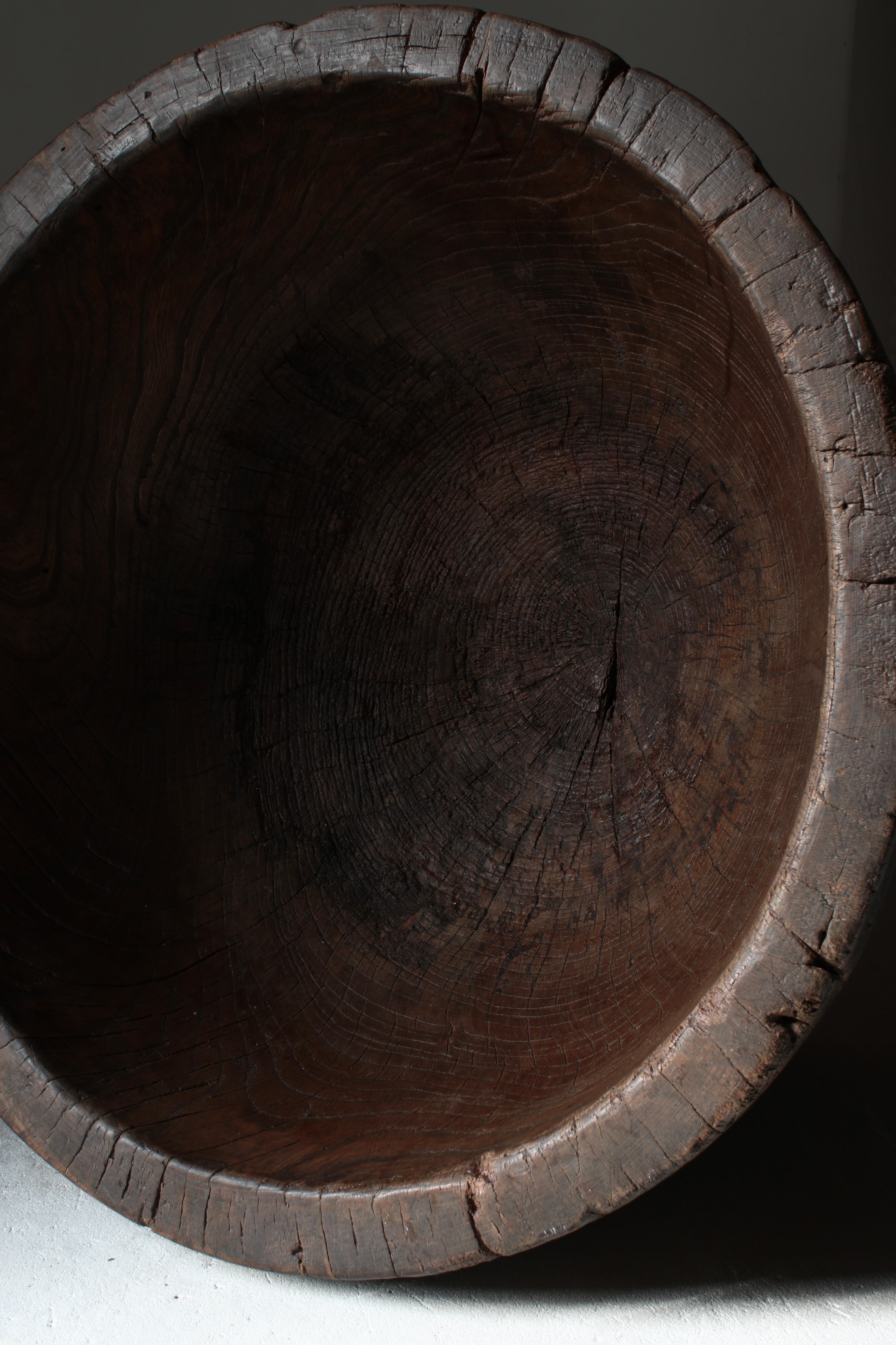 Japanese Antique Large Wooden Mortar / Flowerpot / Wabi-sabi In Good Condition In Iwate-gun Shizukuishi-cho, Iwate Prefecture
