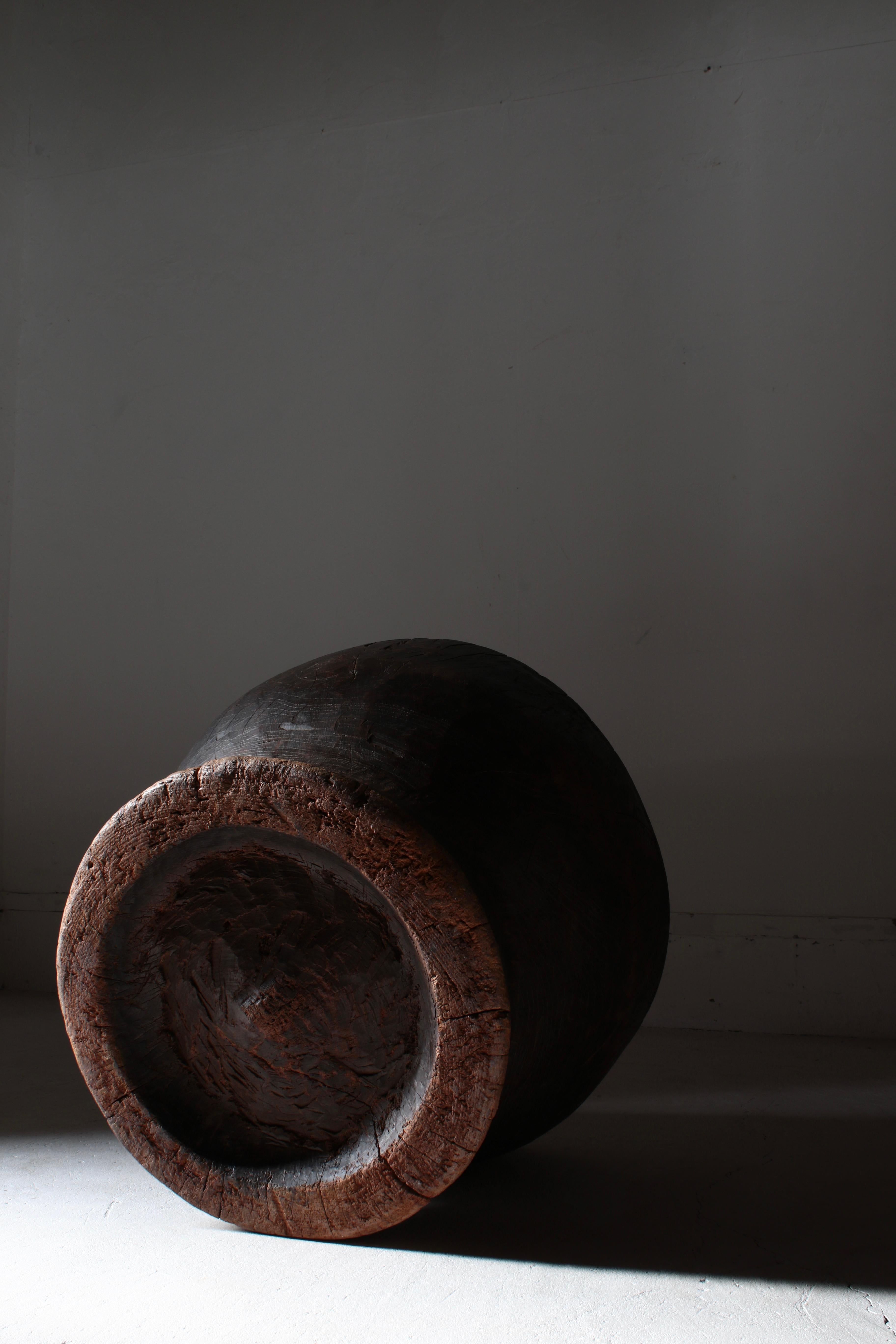 Japanese Antique Large Wooden Mortar / Flowerpot / Wabi-sabi 1
