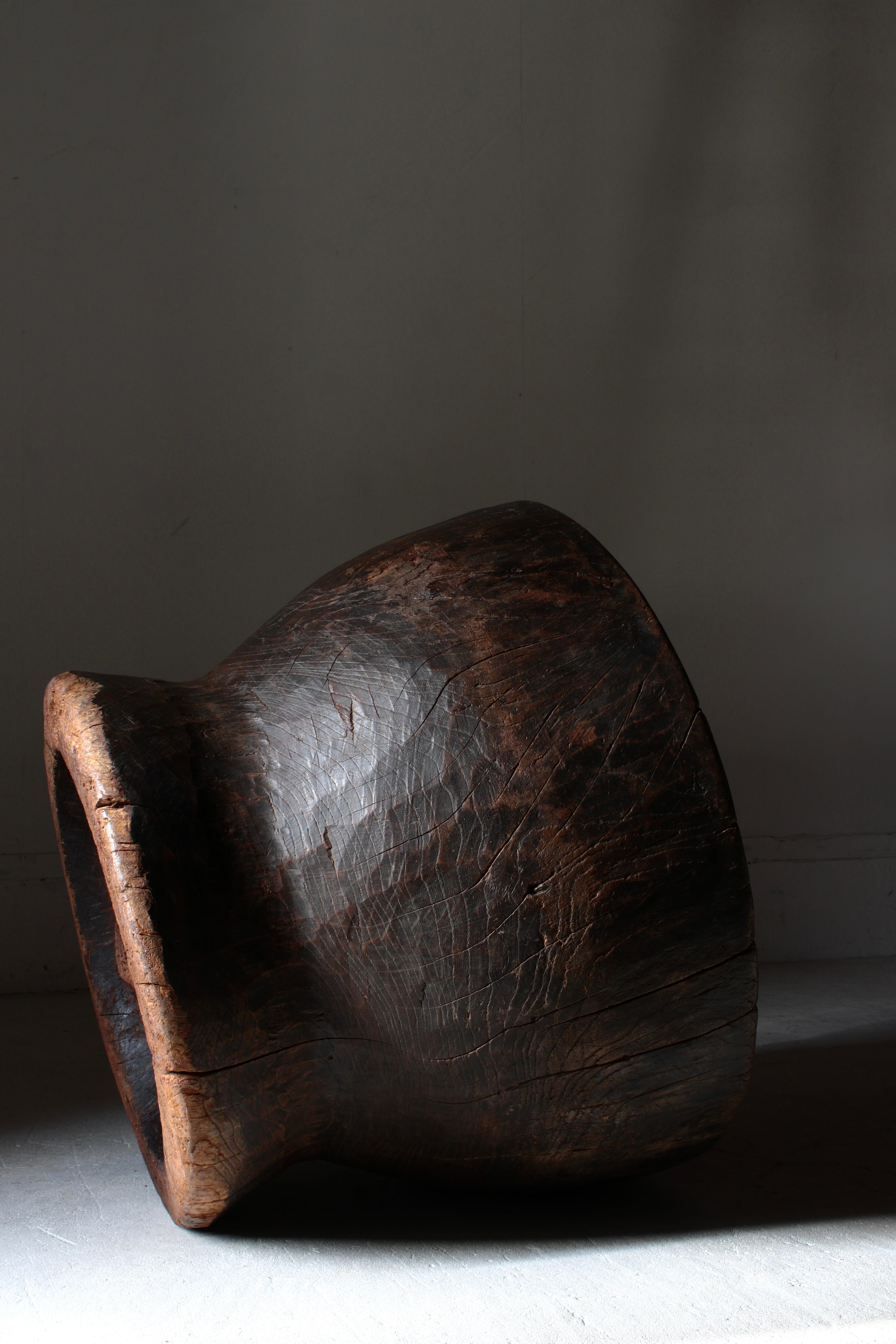 Japanese Antique Large Wooden Mortar / Flowerpot / Wabi-sabi 2