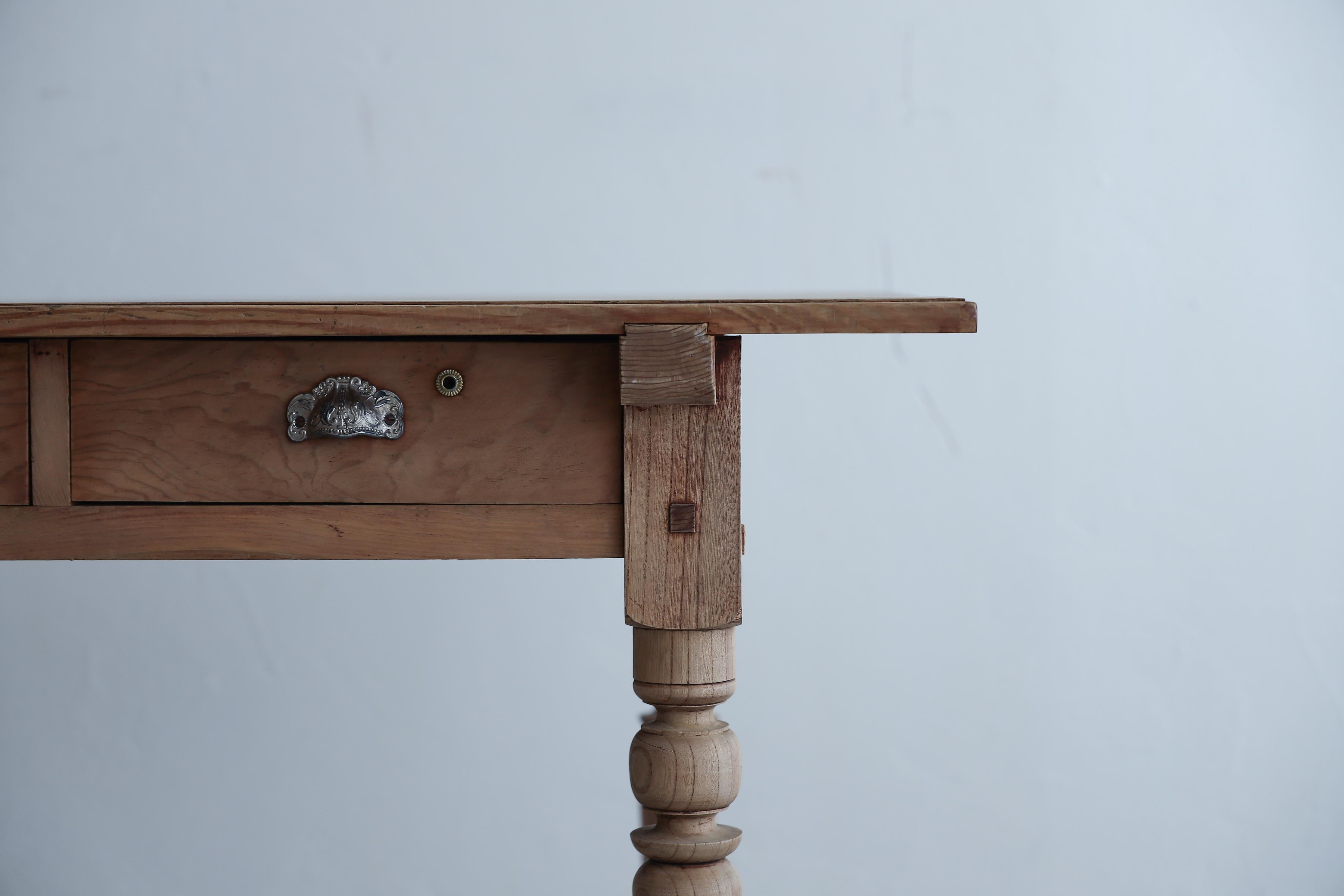 Taisho Japanese Antique Lathe-leg desk, table, Wabi-sabi, Japandi For Sale