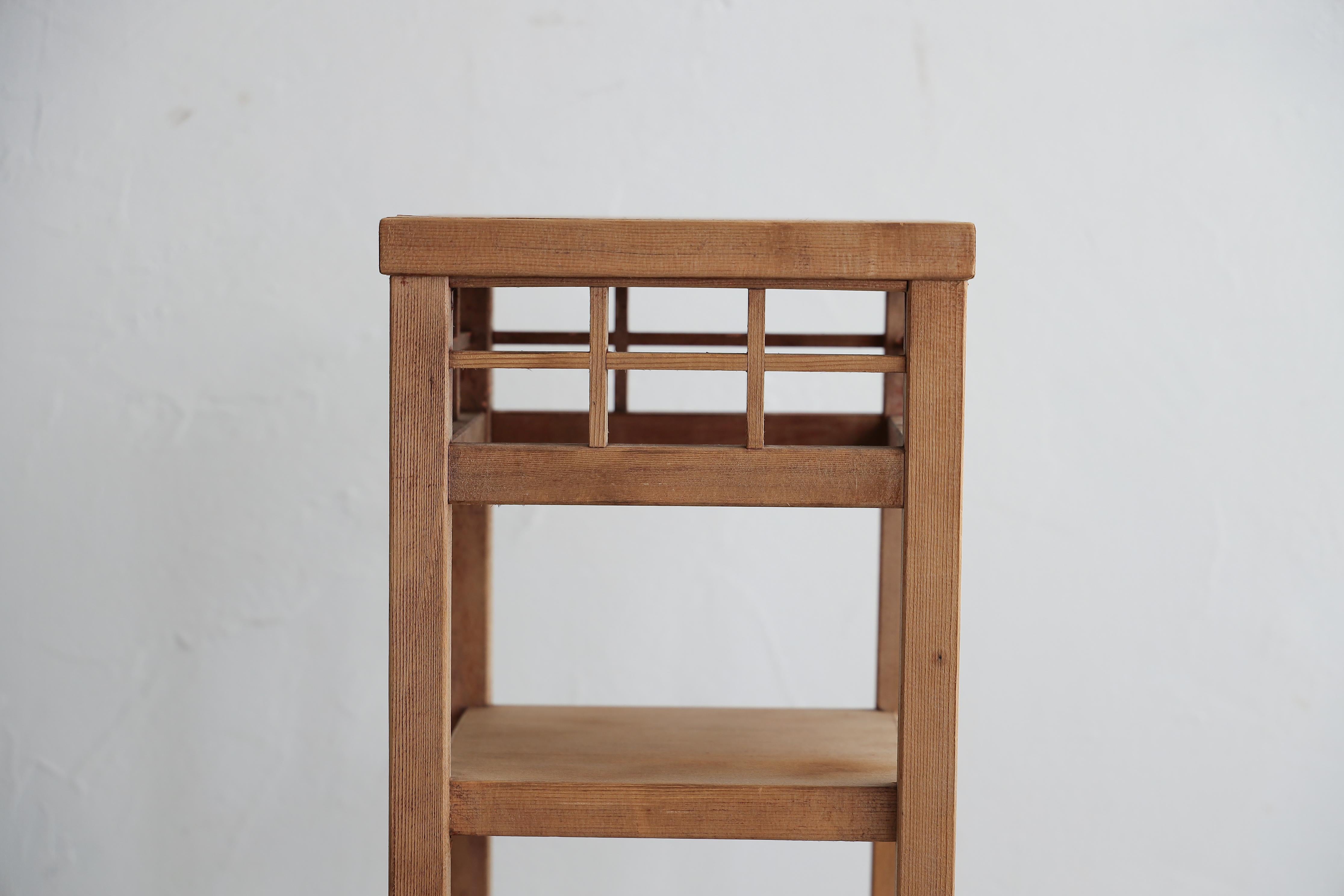 Hand-Carved Japanese Antique Lattice flower stand, Wabi-Sabi, Japandi For Sale