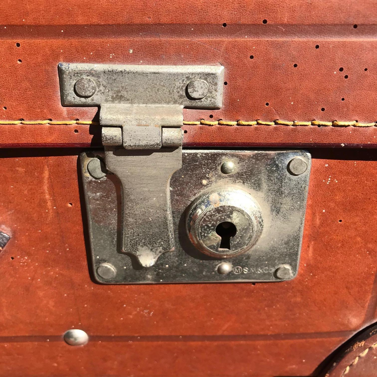 Japanese Antique Leather Travel Luggage Trio, 1920s 1