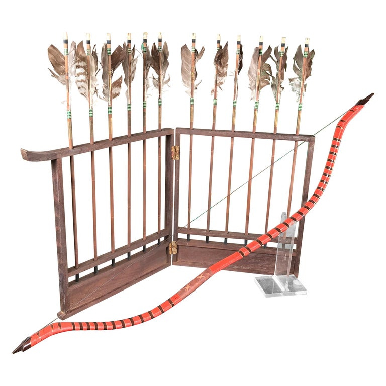 Japanese Antique Long Samurai Bow and Ten Arrows Meiji Period, 19th