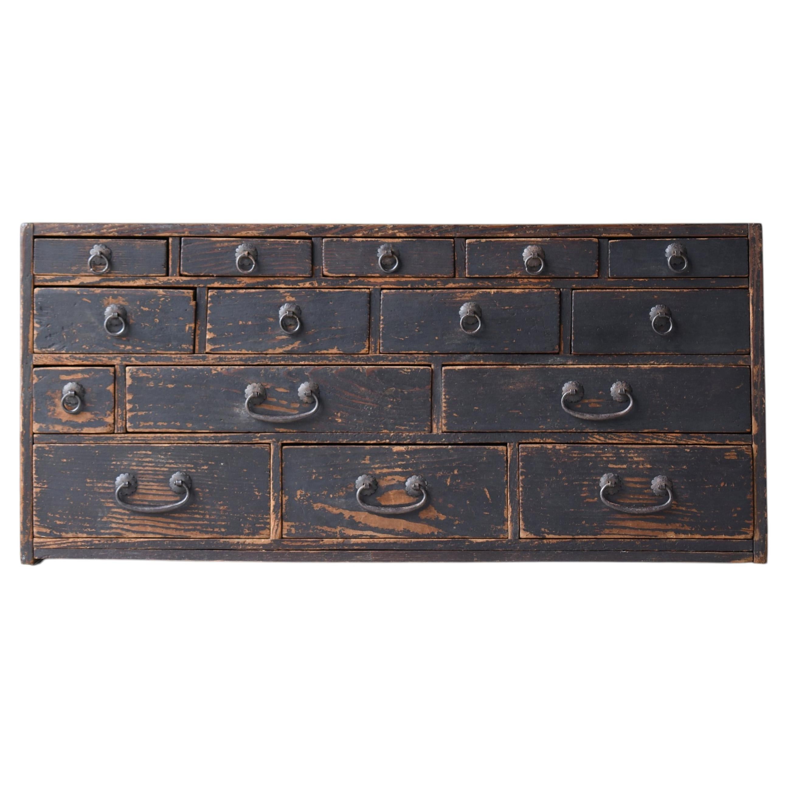 Japanese Antique Low Board 1860s-1920s / Drawer Chest Meiji Tansu Wabisabi