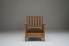Japanese Antique Low Chair in Nara Oak, 1930s–1940s - Japandi Wabi-Sabi A