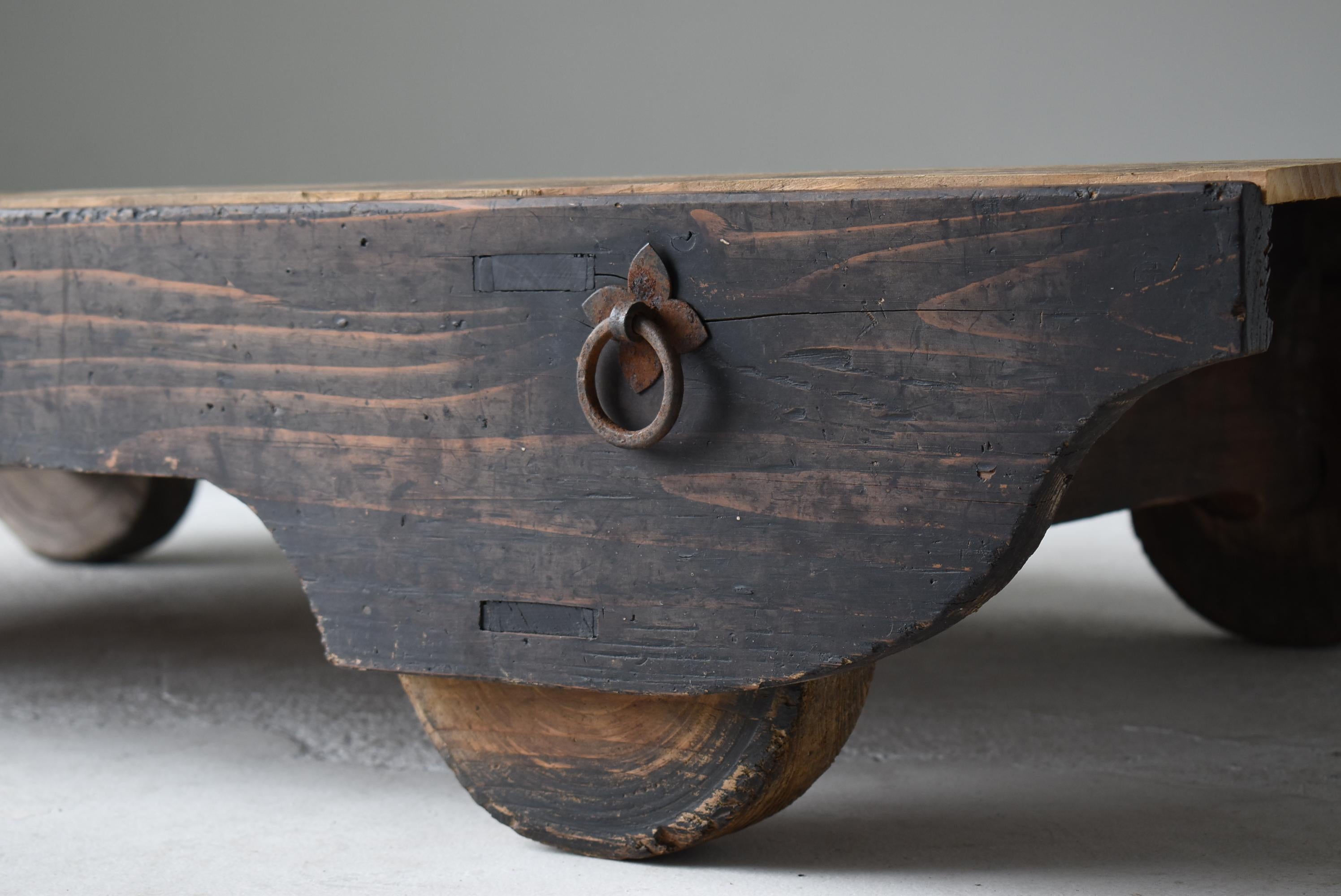 20th Century Japanese Antique Low Table with Wheels 1860s-1900s / Sofa Table Wabi Sabi