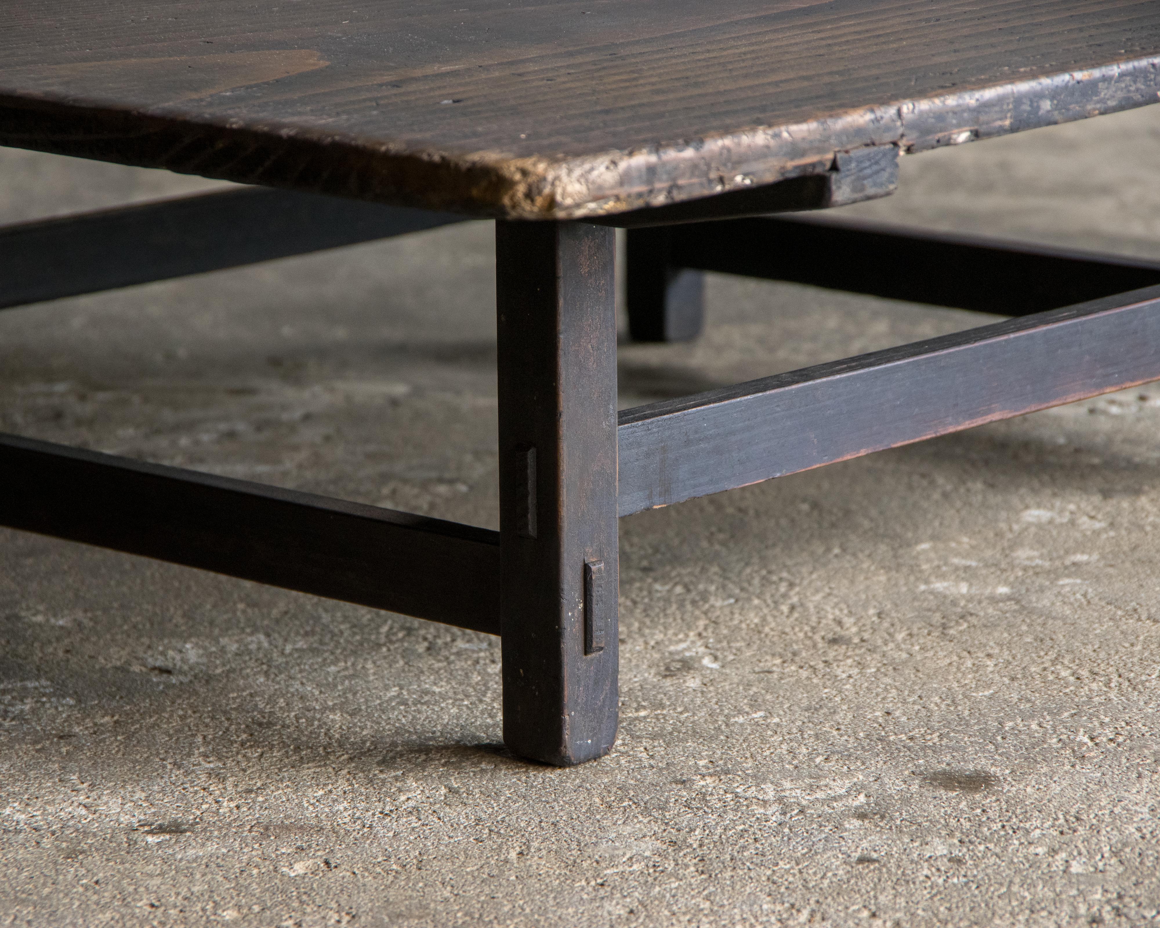 Cedar Japanese Antique Low Table (Zataku), Meiji Era (1868–1912), Wabi Sabi For Sale