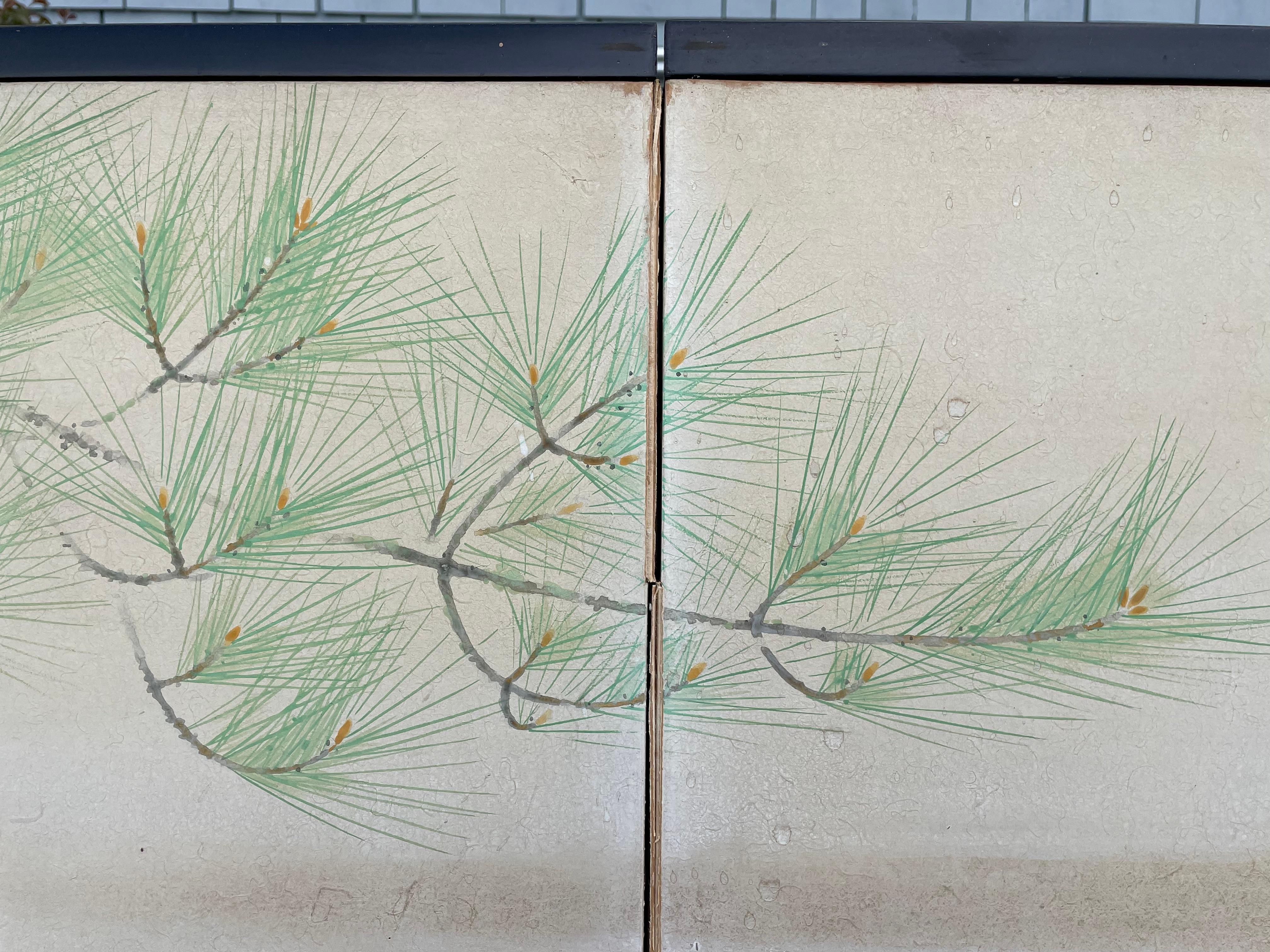 Japanese Antique Mandarin Wood Ducks Hand Painted 2 Panel Screen 3