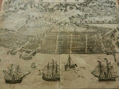 Japanese Antique Map and View of Yokohama, 1861, Rare Early Woodblock Print