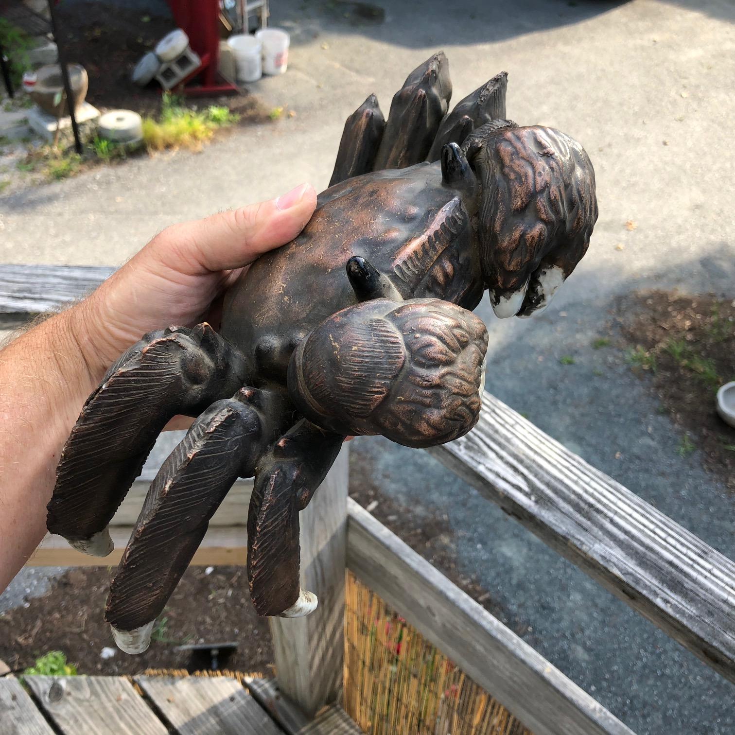 From our most recent Japanese acquisition travels.

One of a pair.

A fine genuinely antique Japanese handcrafted multi legged glazed heavy thick pottery crab in an authentic life form with a real life looking, authentic hand glazed finish