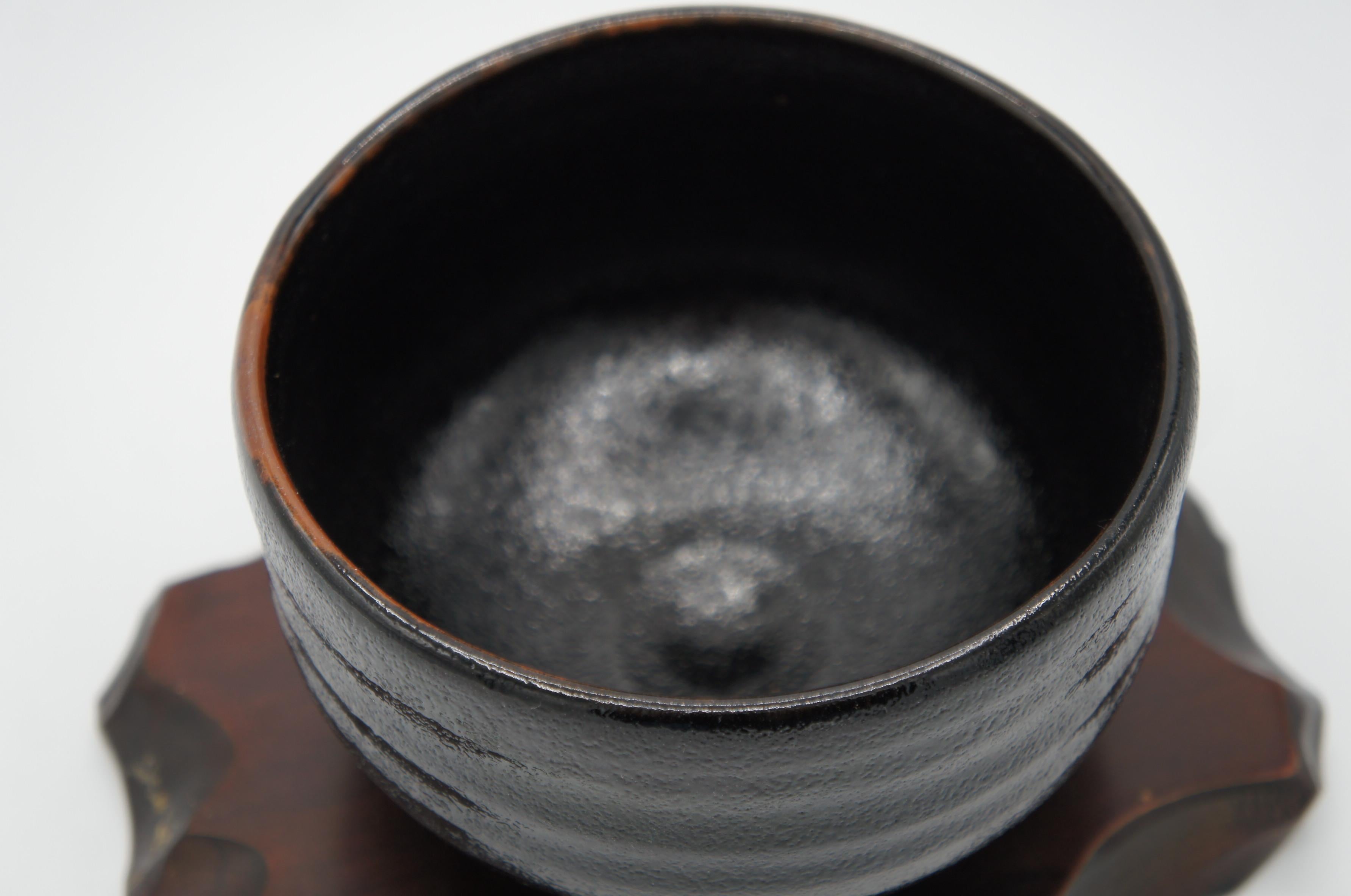 Japanese Antique Matcha Bowl Black for Tea Ceremony 1970s Showa In Good Condition For Sale In Paris, FR