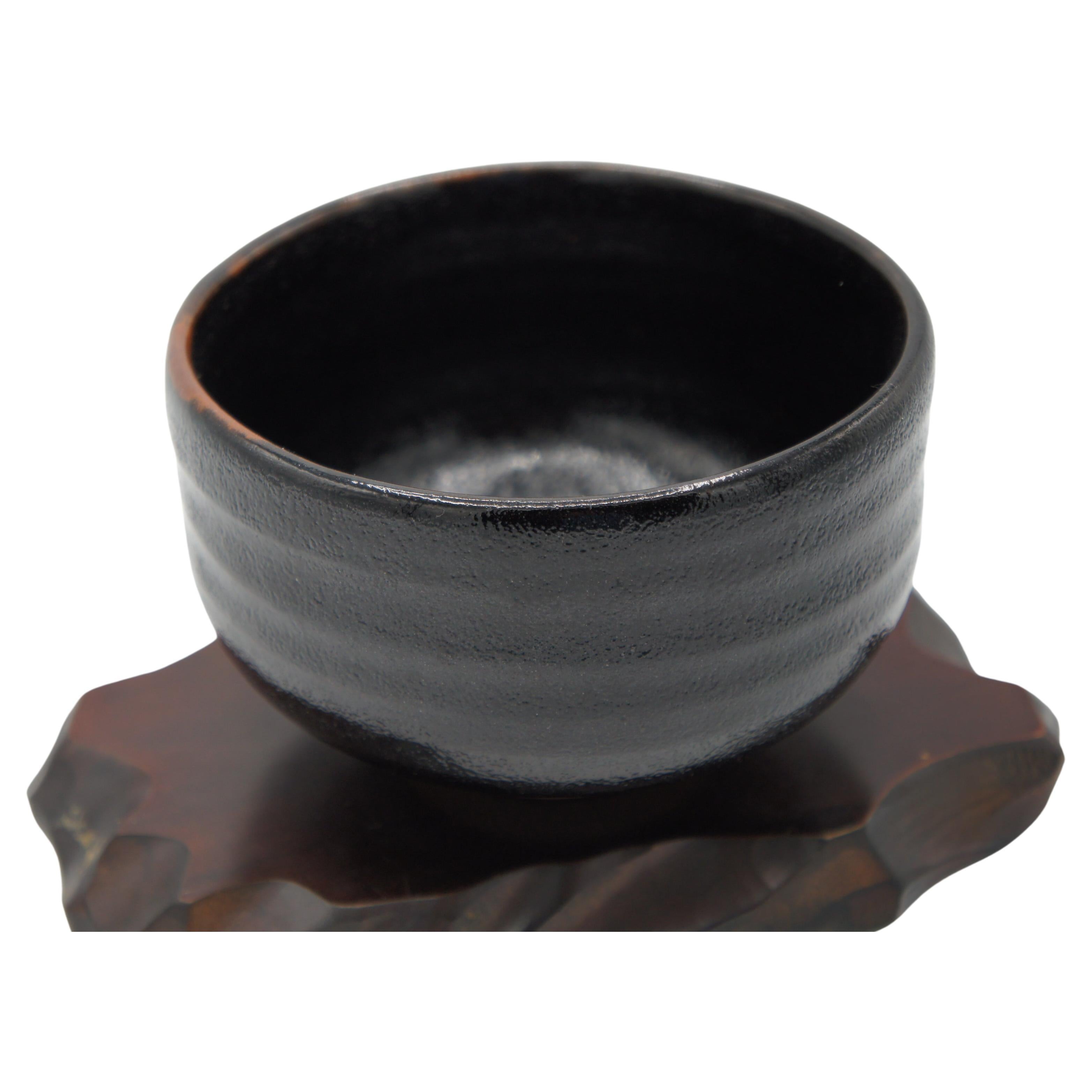 Japanese Antique Matcha Bowl Black for Tea Ceremony 1970s Showa For Sale