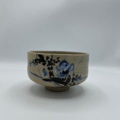 Japanische antike Matcha-Schale Blumen 1980er Jahre