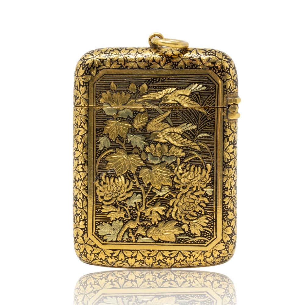 Placcato oro Antico astuccio Vesta giapponese del periodo Meiji di Fujii Yoshitoyo in vendita