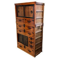Japanese Antique Meiji Sugi Keyaki Choba Dansu Merchant Tansu Chest 68"H