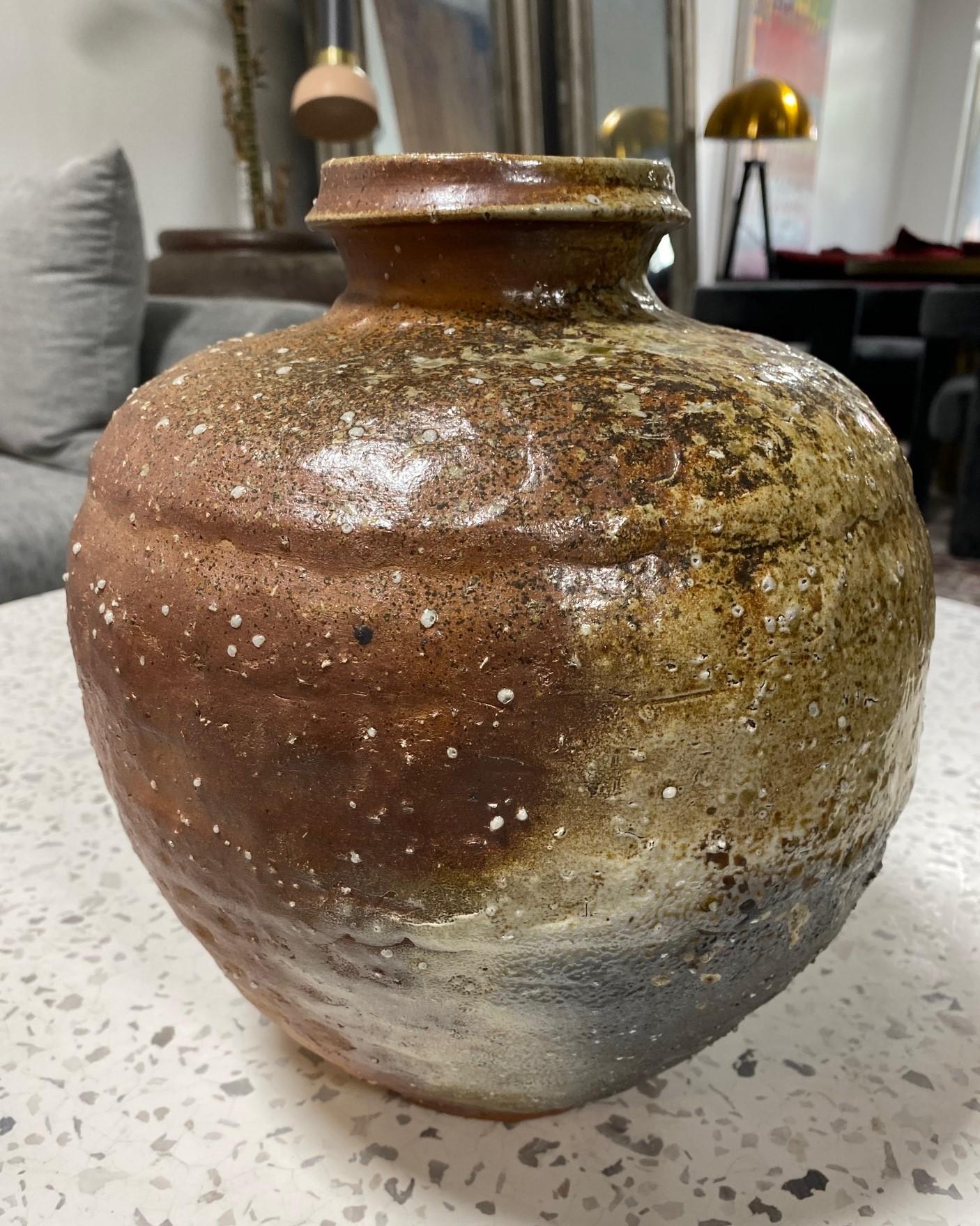 Japanese Antique Meiji Wabi-Sabi Shigaraki Ware Art Pottery Jar Tsubo Pot Vase 4