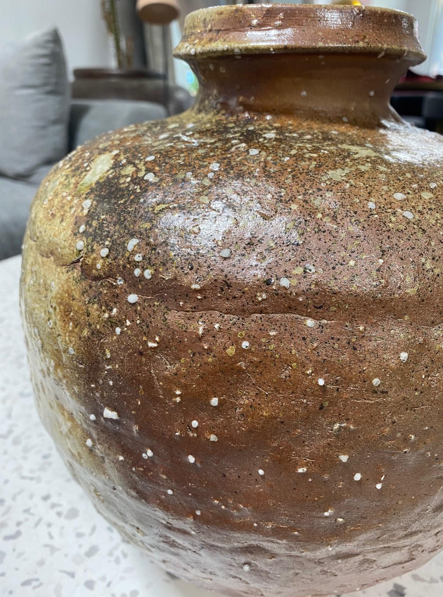 Japanese Antique Meiji Wabi-Sabi Shigaraki Ware Art Pottery Jar Tsubo Pot Vase 6