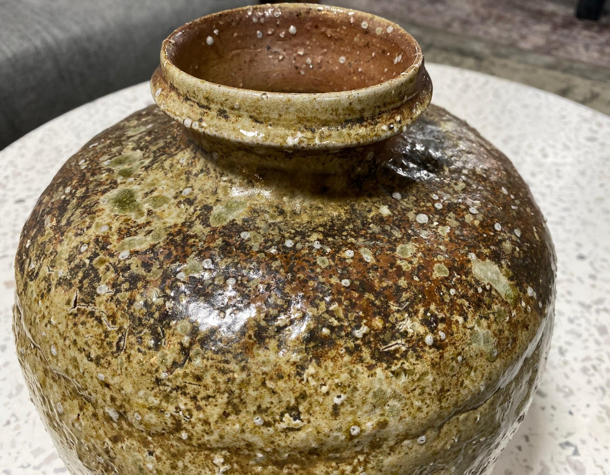 Japanese Antique Meiji Wabi-Sabi Shigaraki Ware Art Pottery Jar Tsubo Pot Vase 7