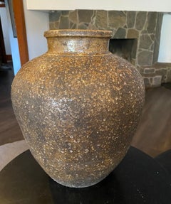 Japanese Antique Meiji Wabi-Sabi Shigaraki Ware Art Pottery Jar Tsubo Pot Vase