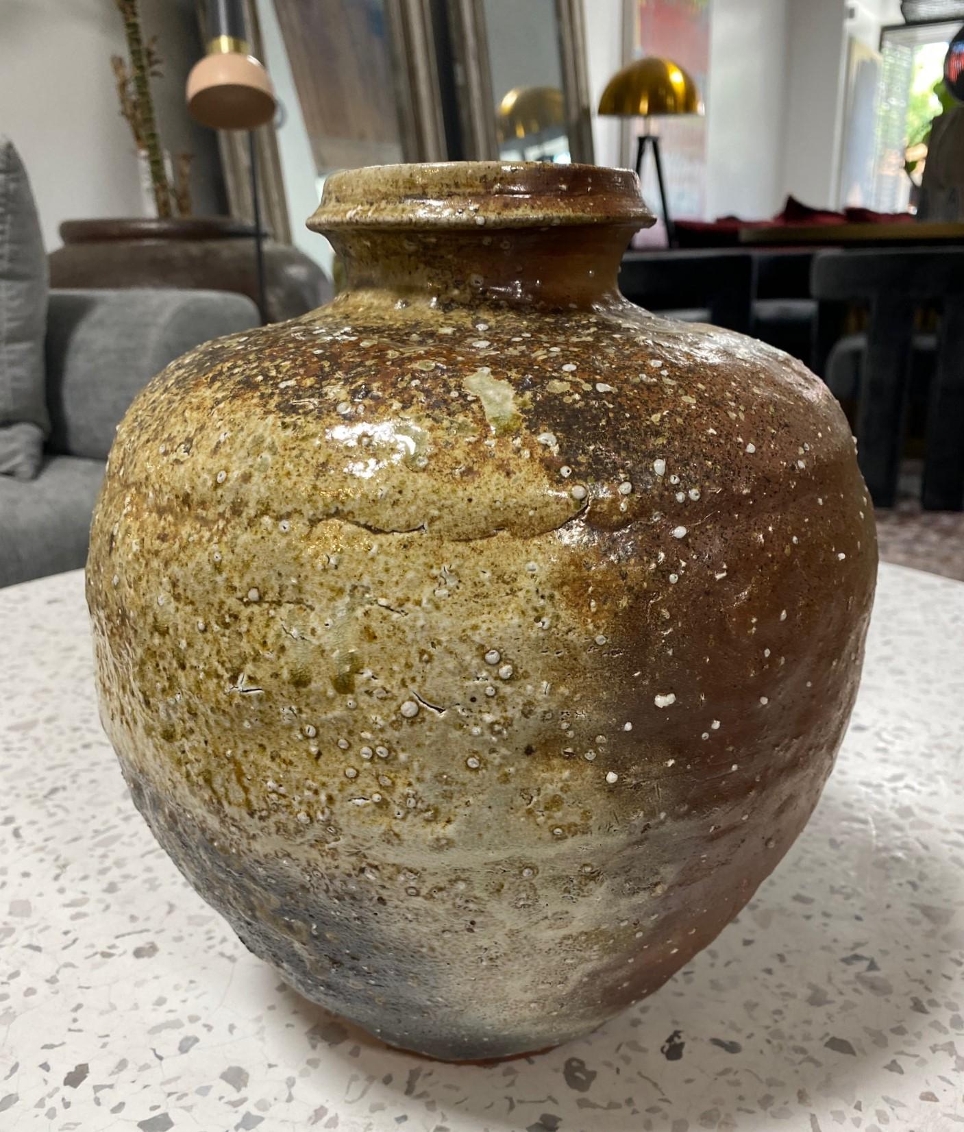 Japanese Antique Meiji Wabi-Sabi Shigaraki Ware Art Pottery Jar Tsubo Pot Vase 1