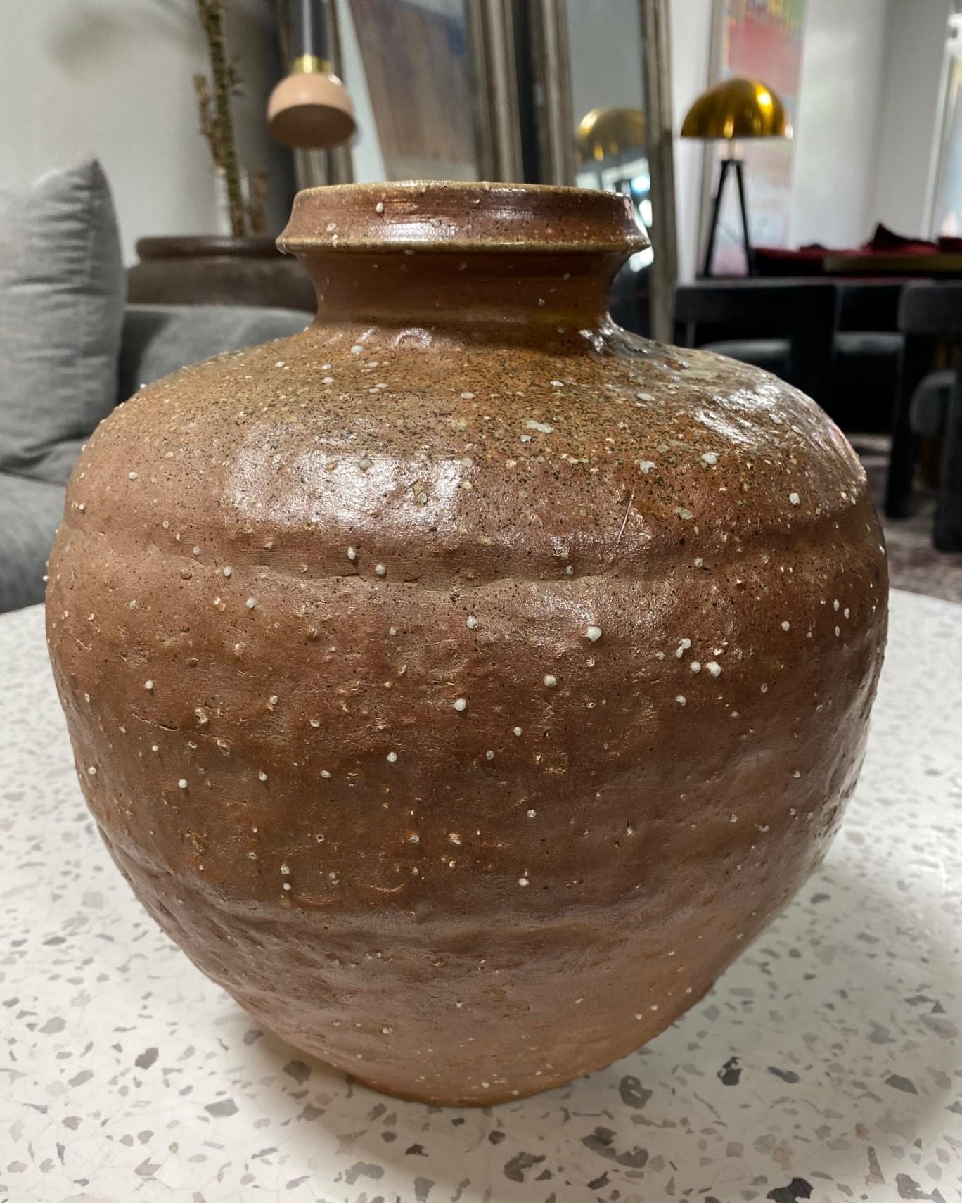 Japanese Antique Meiji Wabi-Sabi Shigaraki Ware Art Pottery Jar Tsubo Pot Vase 3