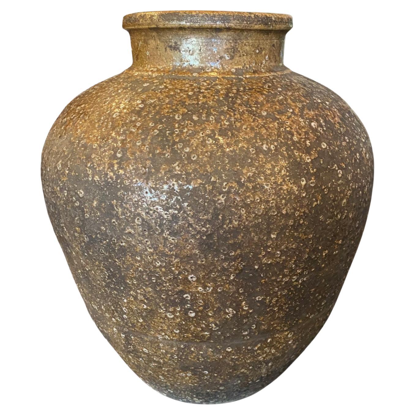 Japanese Antique Meiji Wabi-Sabi Shigaraki Ware Art Pottery Jar Tsubo Pot Vase For Sale
