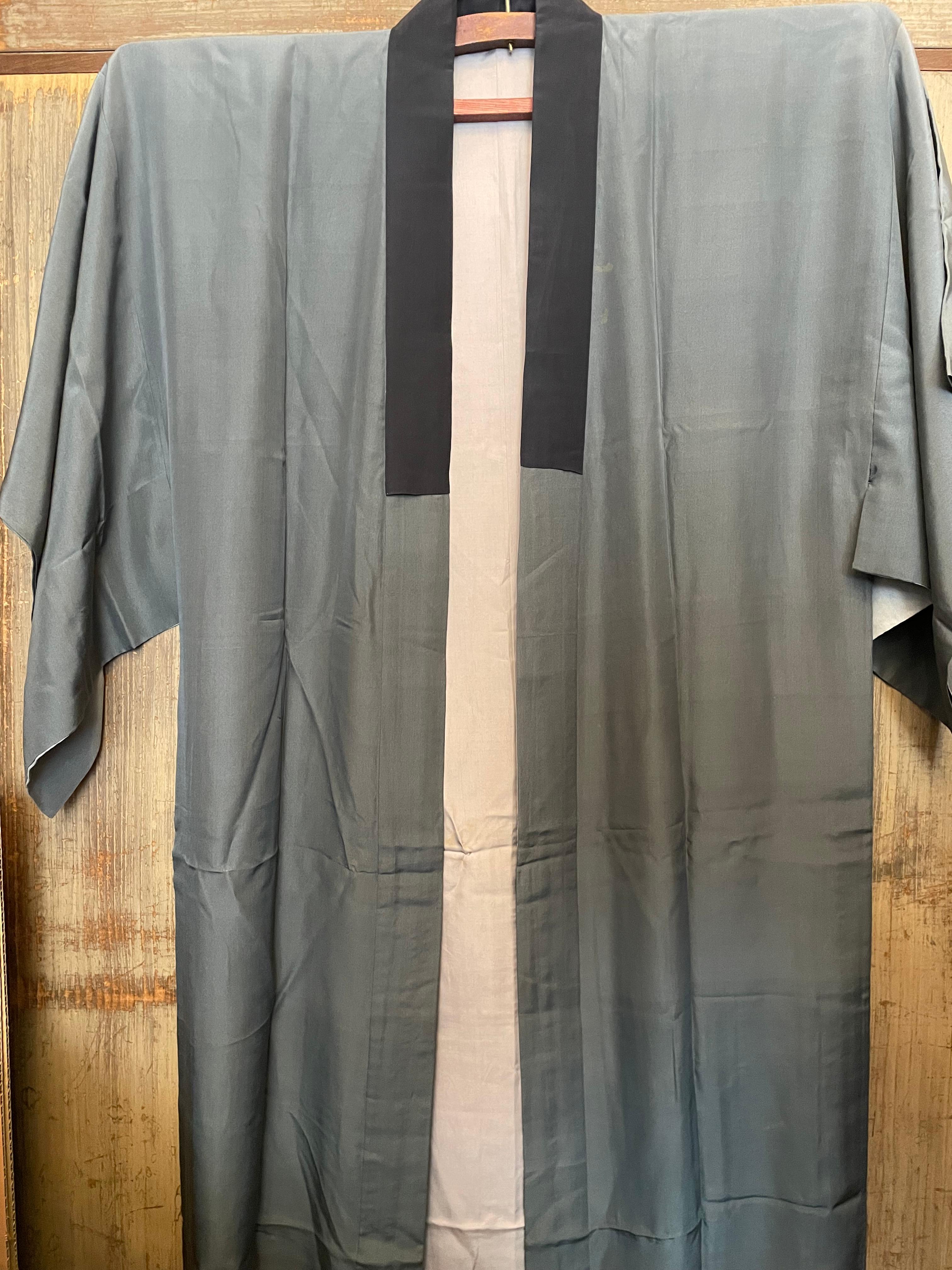 Kimono japonés antiguo de hombre azul FUJI Daikan Yokoyama años 80 Seda en venta
