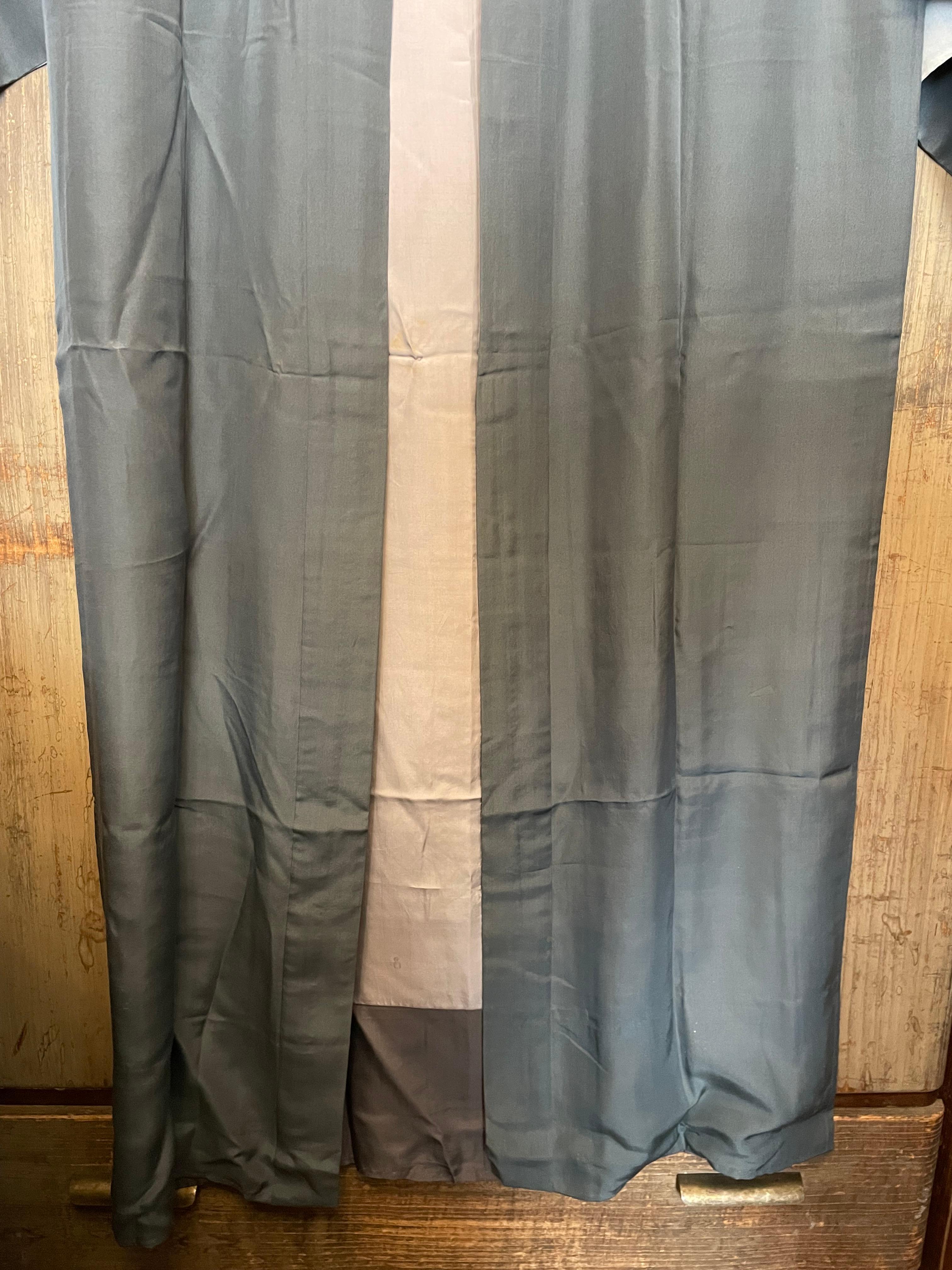 Kimono japonés antiguo de hombre azul FUJI Daikan Yokoyama años 80 en venta 1