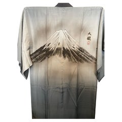 Kimono japonés antiguo de hombre azul FUJI Daikan Yokoyama años 80