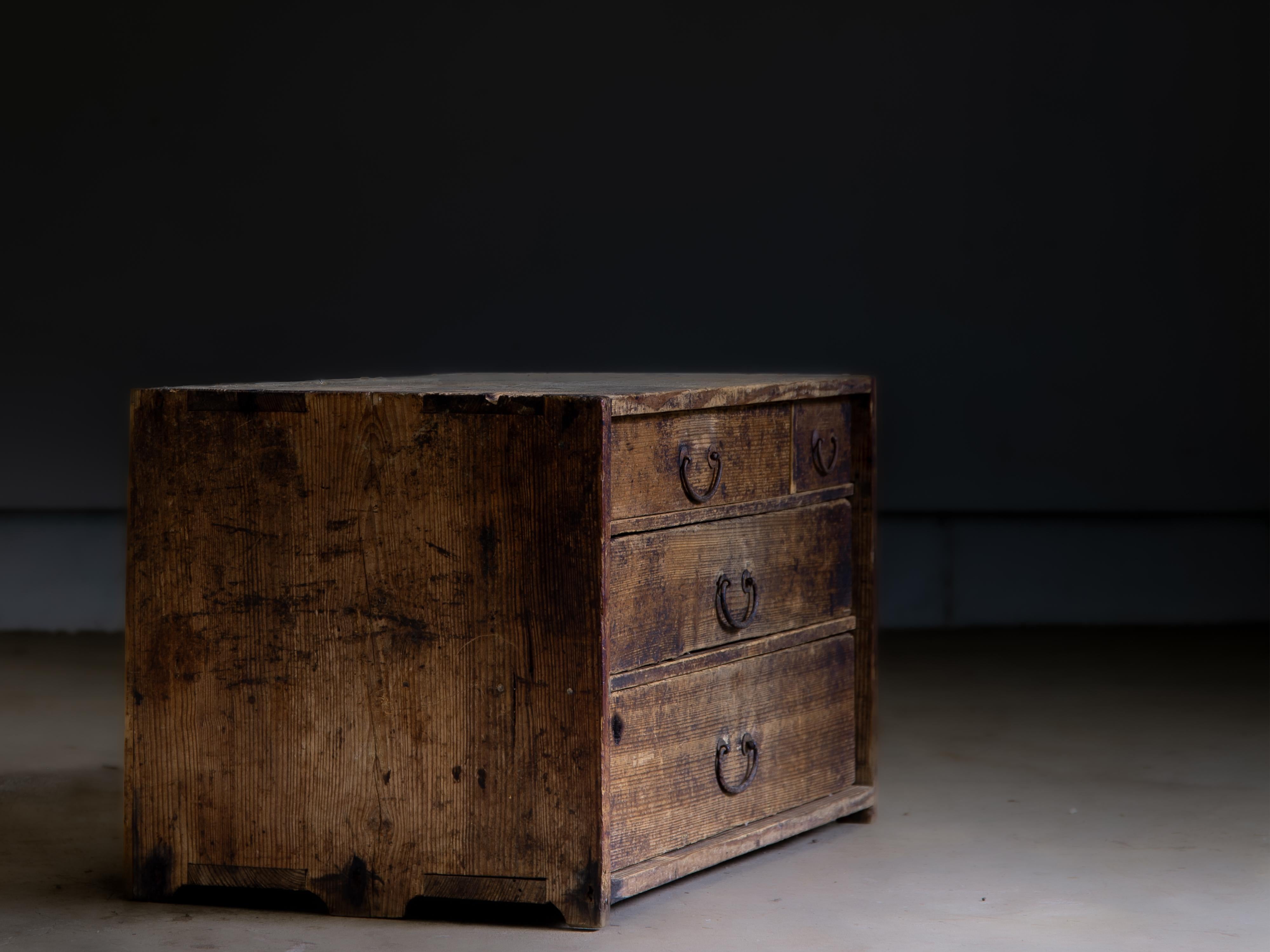 Mid-19th Century Japanese antique mid-size tansu chest of drawers, 1849. late Edo era. wabi sabi For Sale